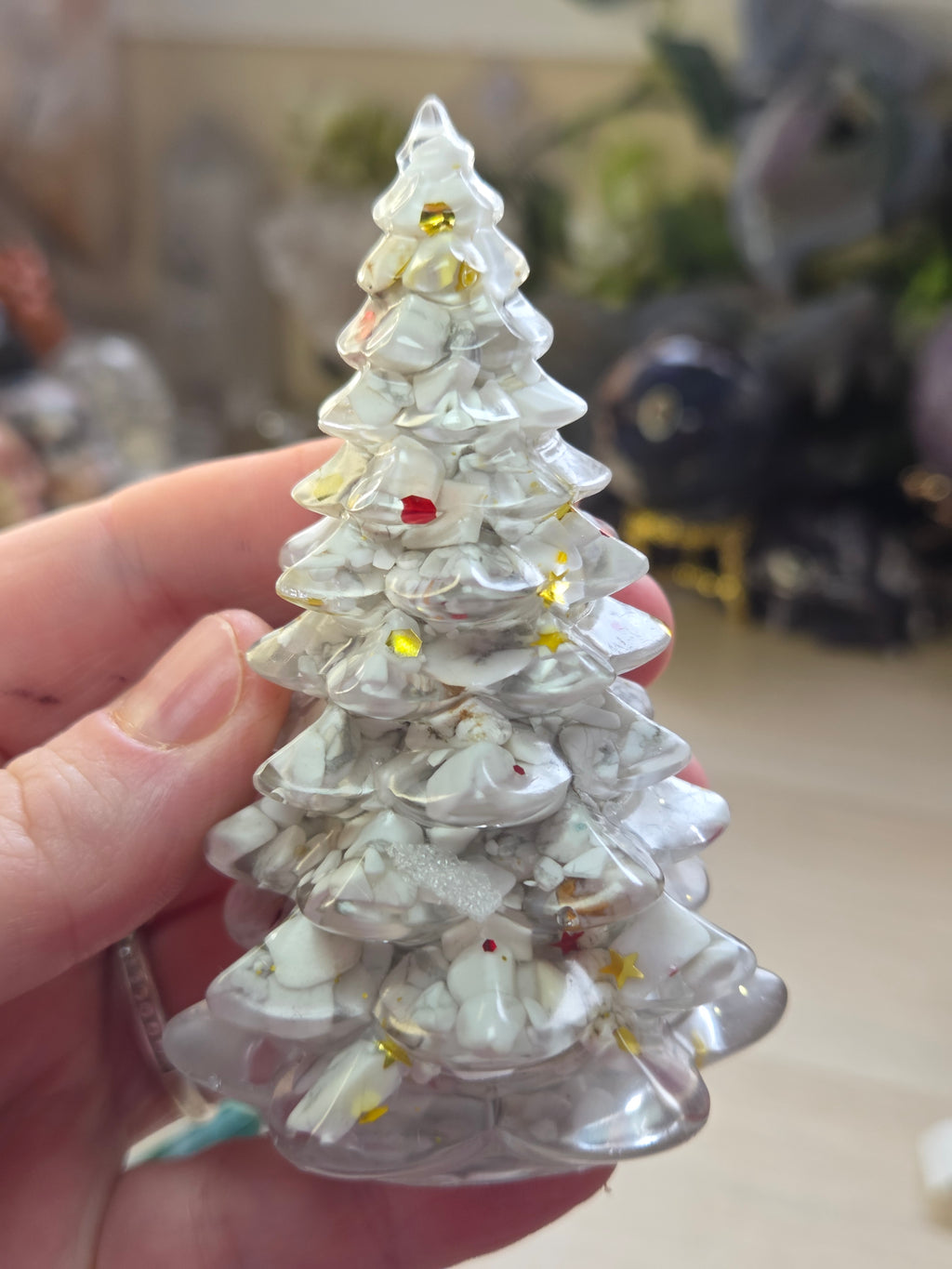 crystal chips in resin  tree carving