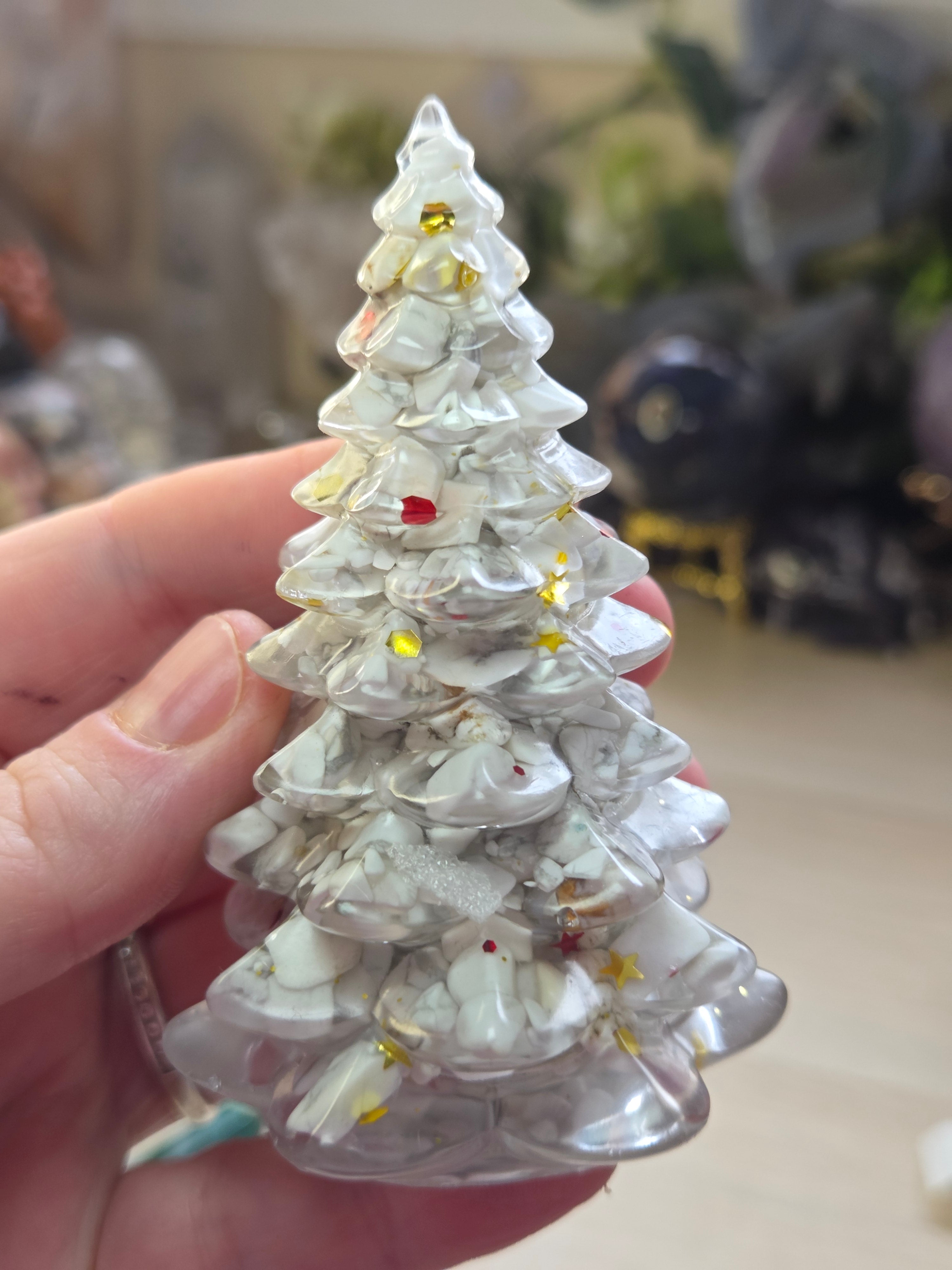 crystal chips in resin  tree carving