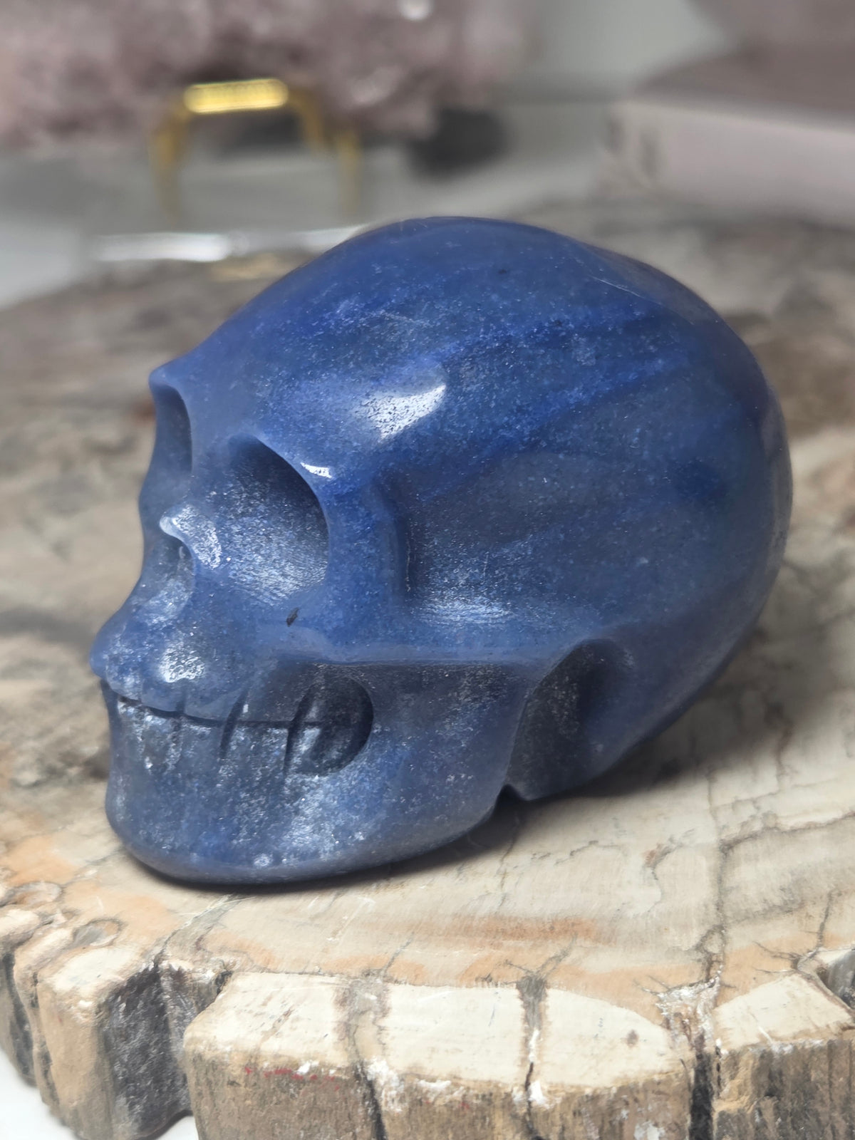 Blue Aventurine crystal skull carving