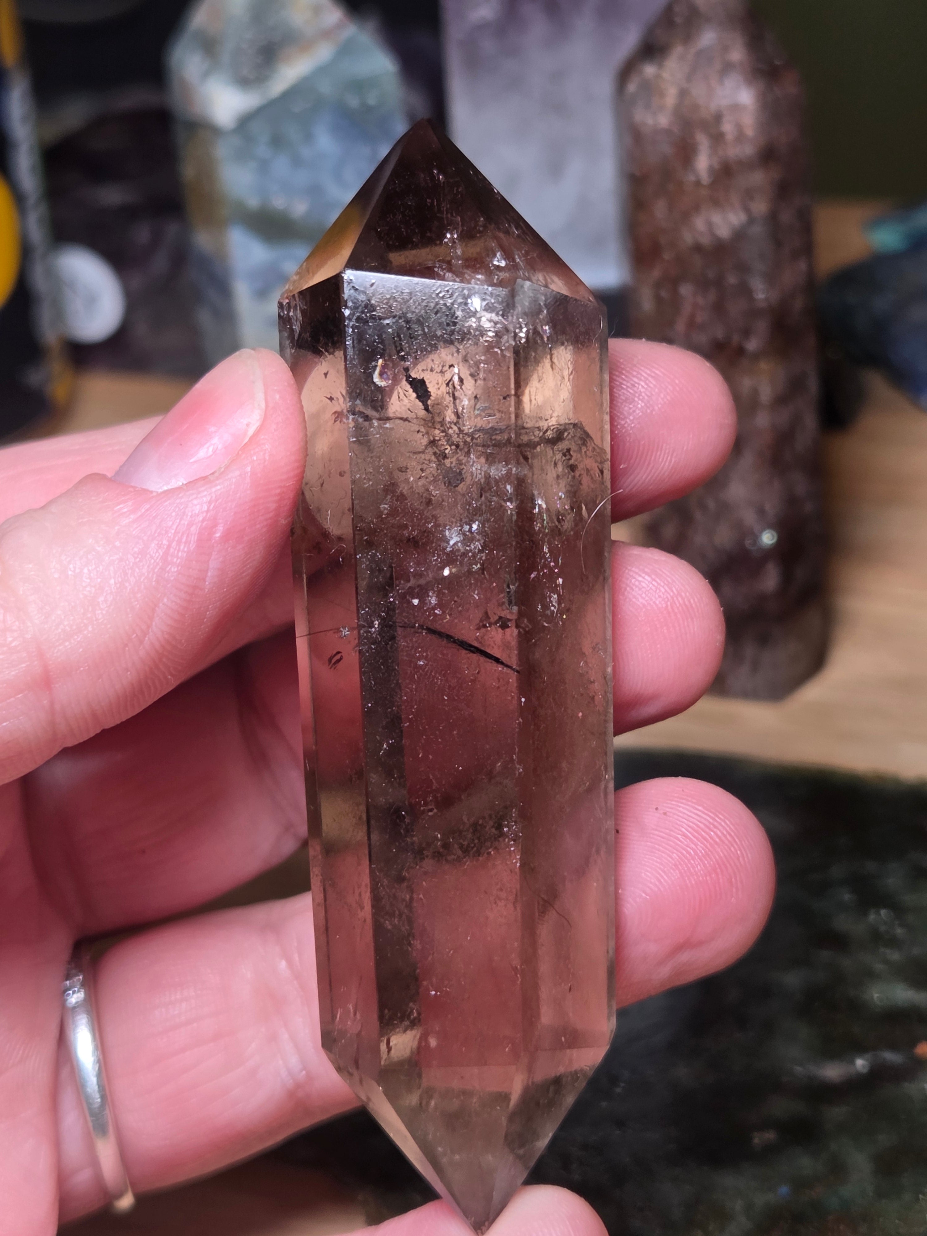 Smokey quartz crystal DT carving