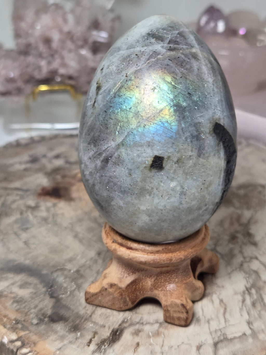 Labidorite crystal Egg carving