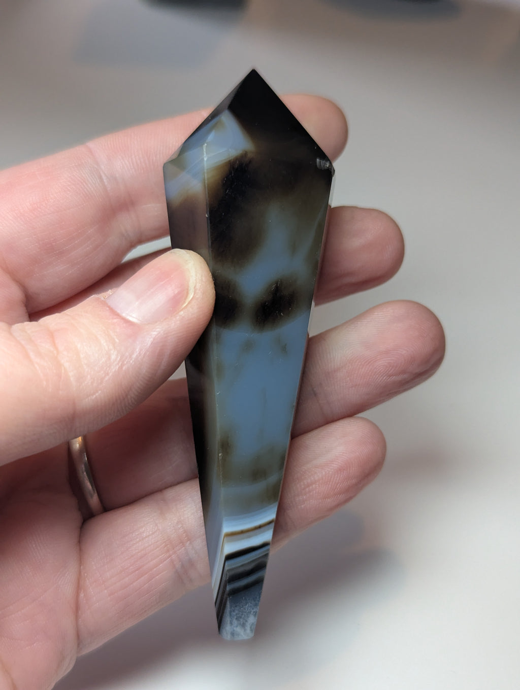 Sardonyx crystal wand carving with stand