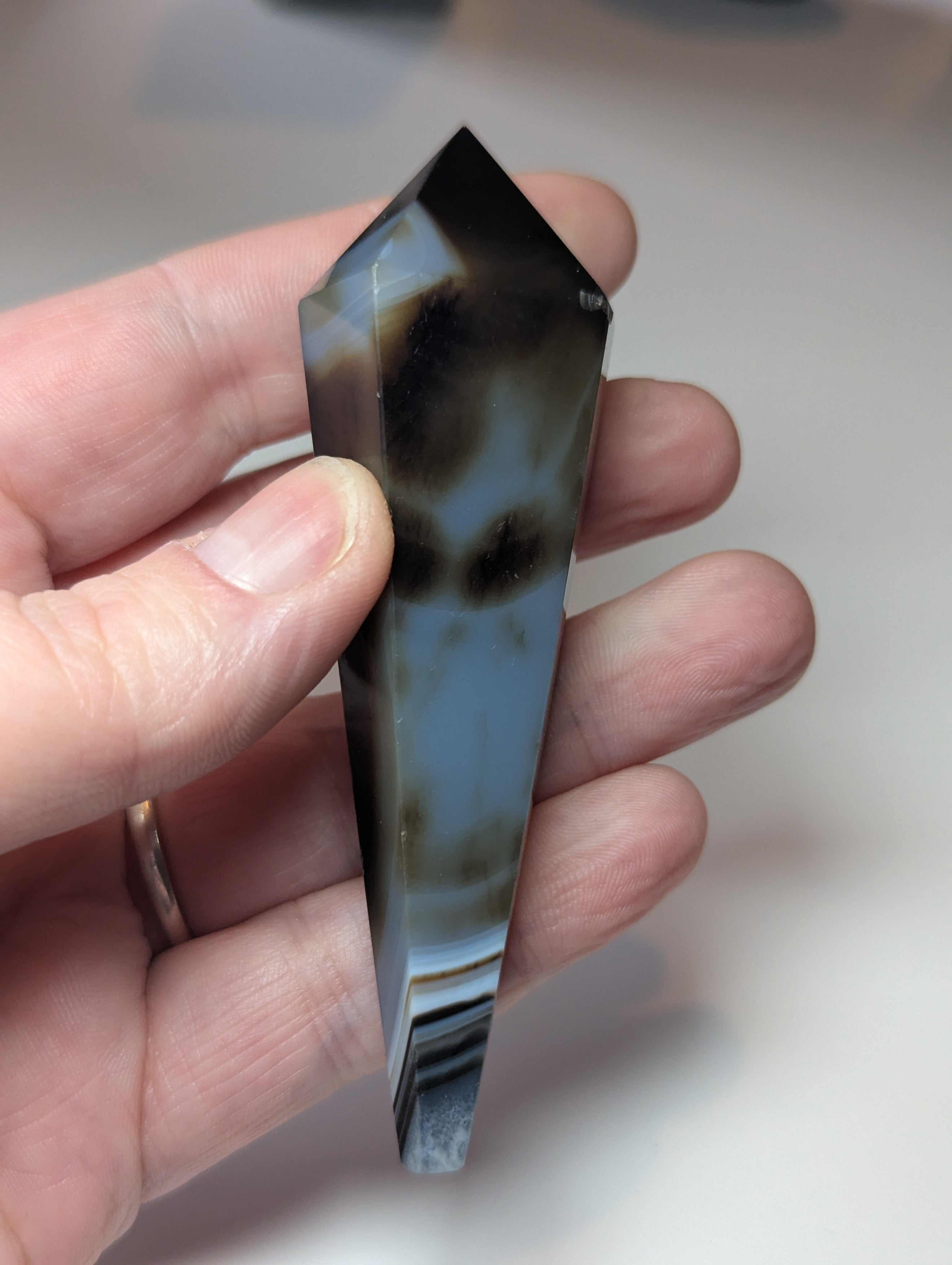 Sardonyx crystal wand carving with stand