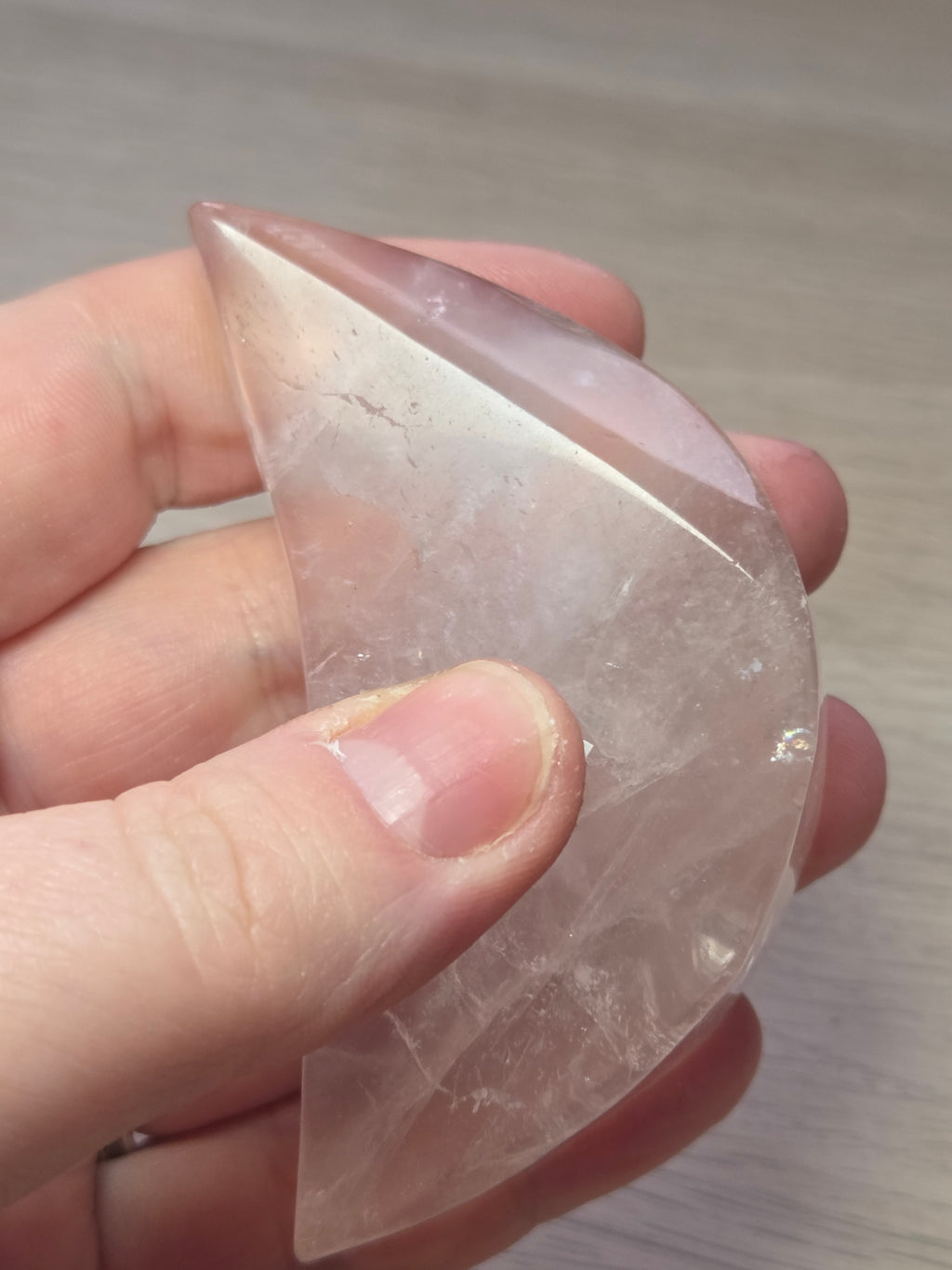 Rose quartz crystal moon carving dish