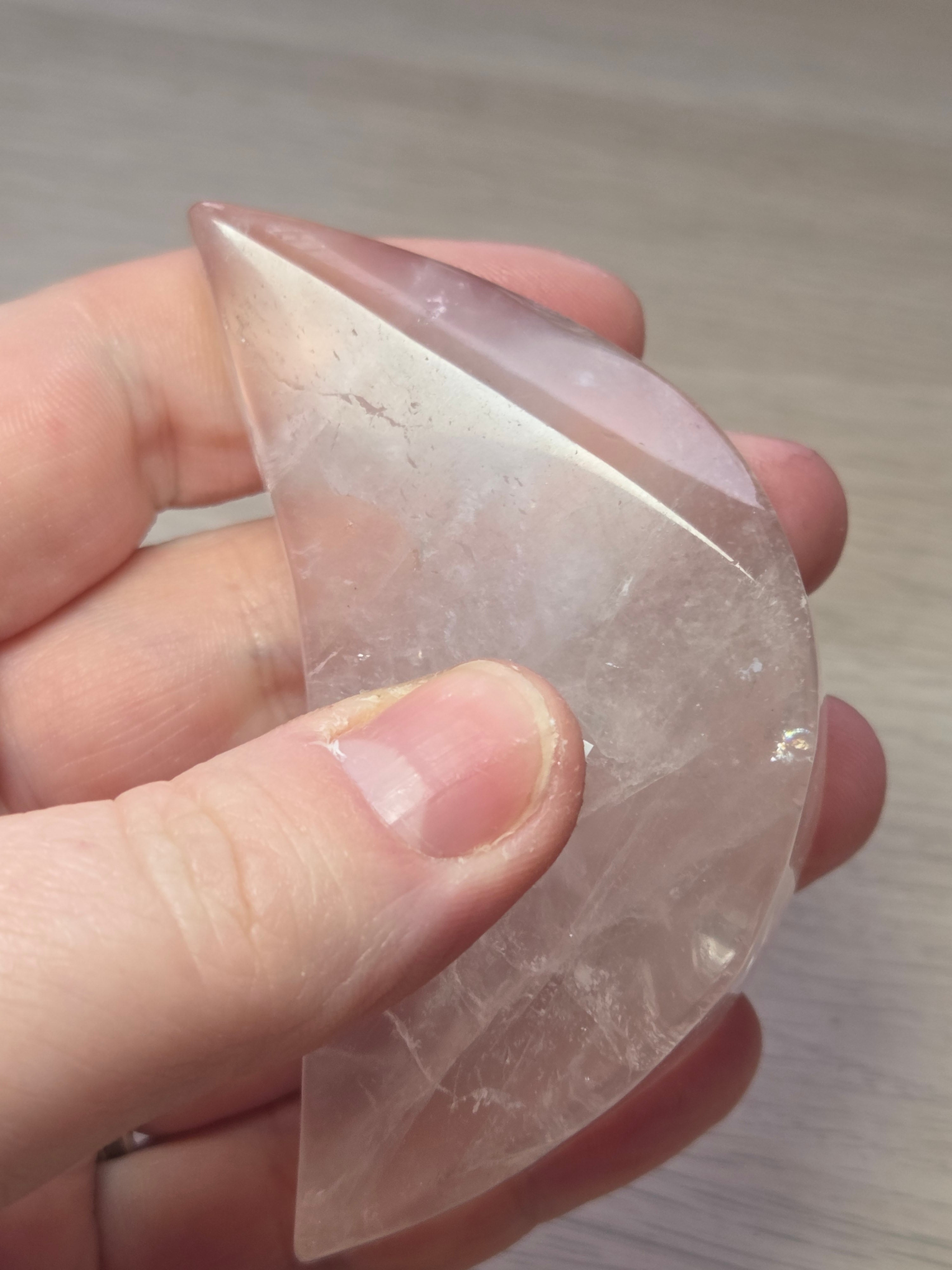 Rose quartz crystal moon carving dish
