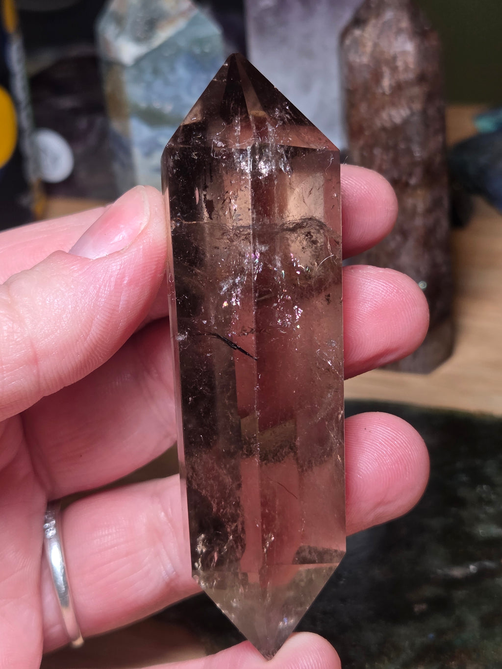 Smokey quartz crystal DT carving