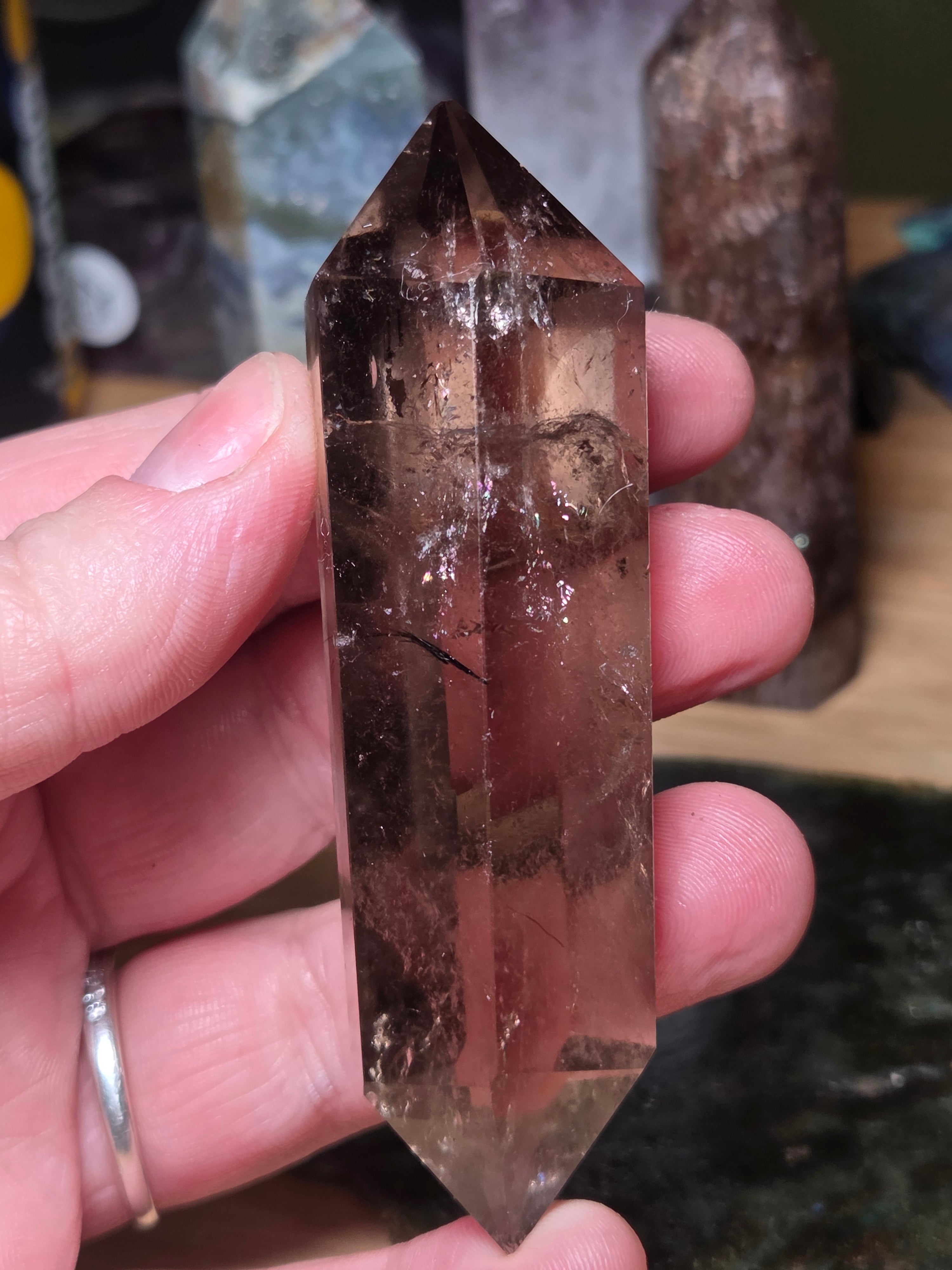 Smokey quartz crystal DT carving