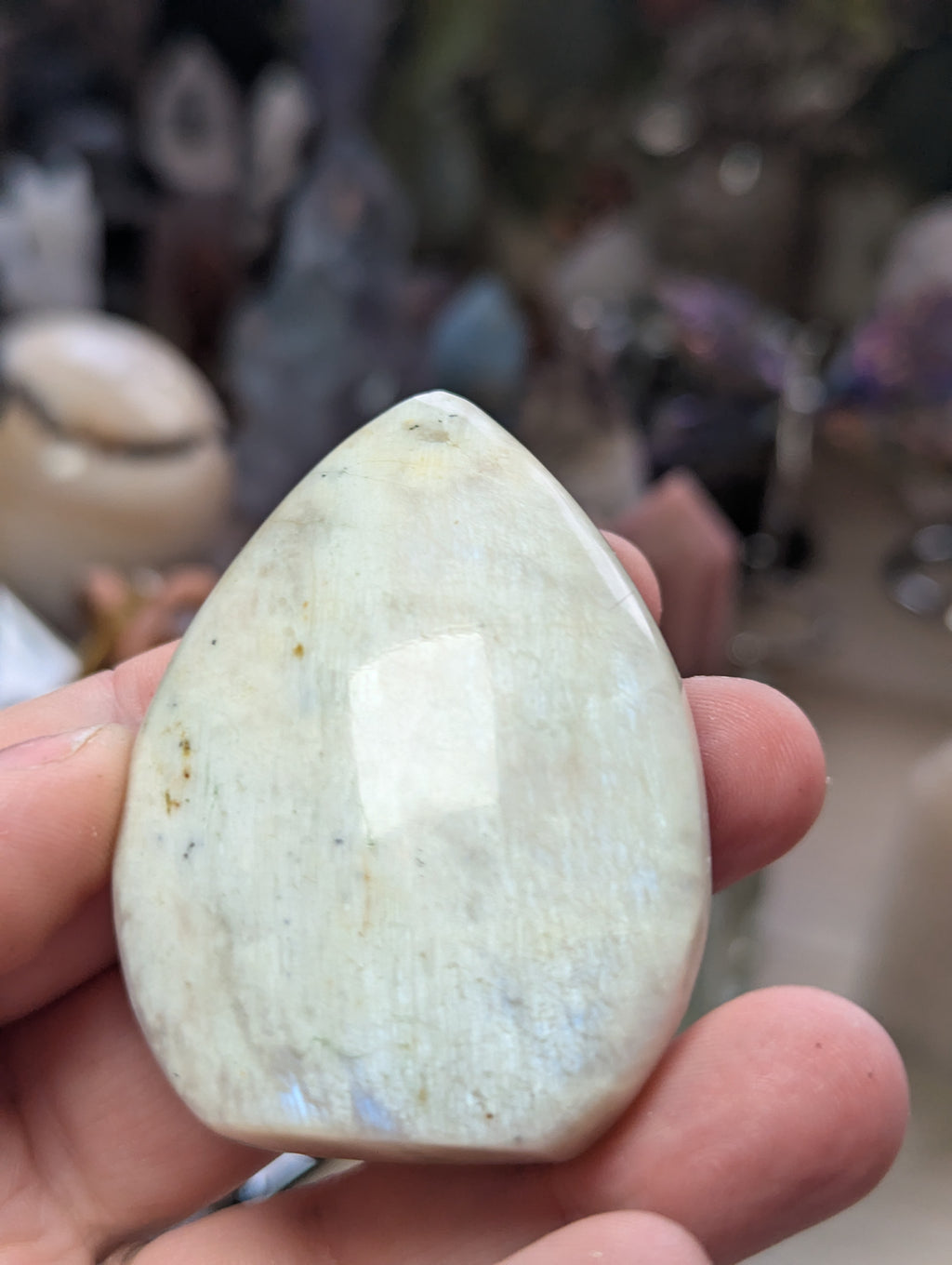 Rainbow moonstone crystal tear drop carving