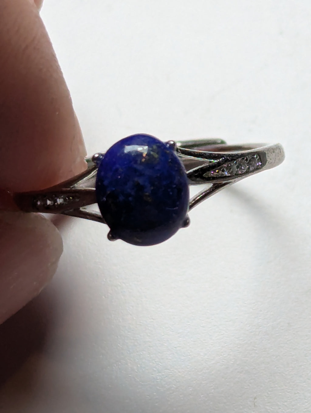 Lapis lazuli crystal adjustable ring stainless steel