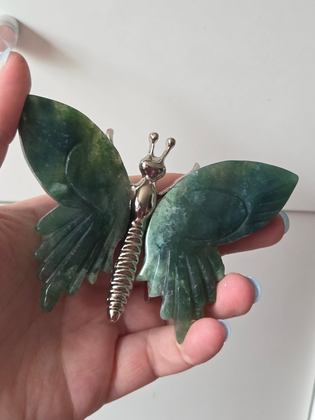 Moss agate crystal butterfly carving
