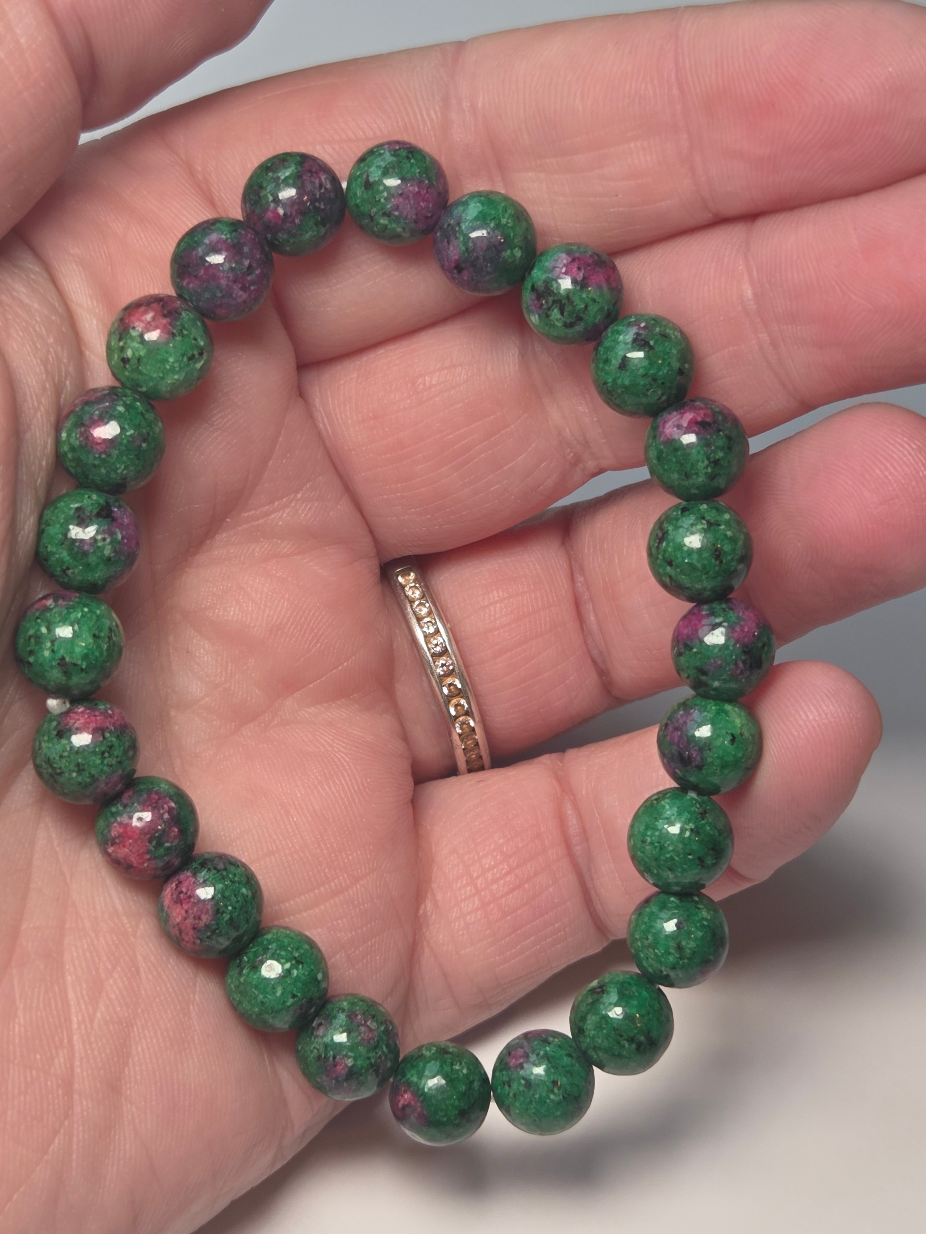 Colour enhanced ruby in  zoisite crystal bracelet