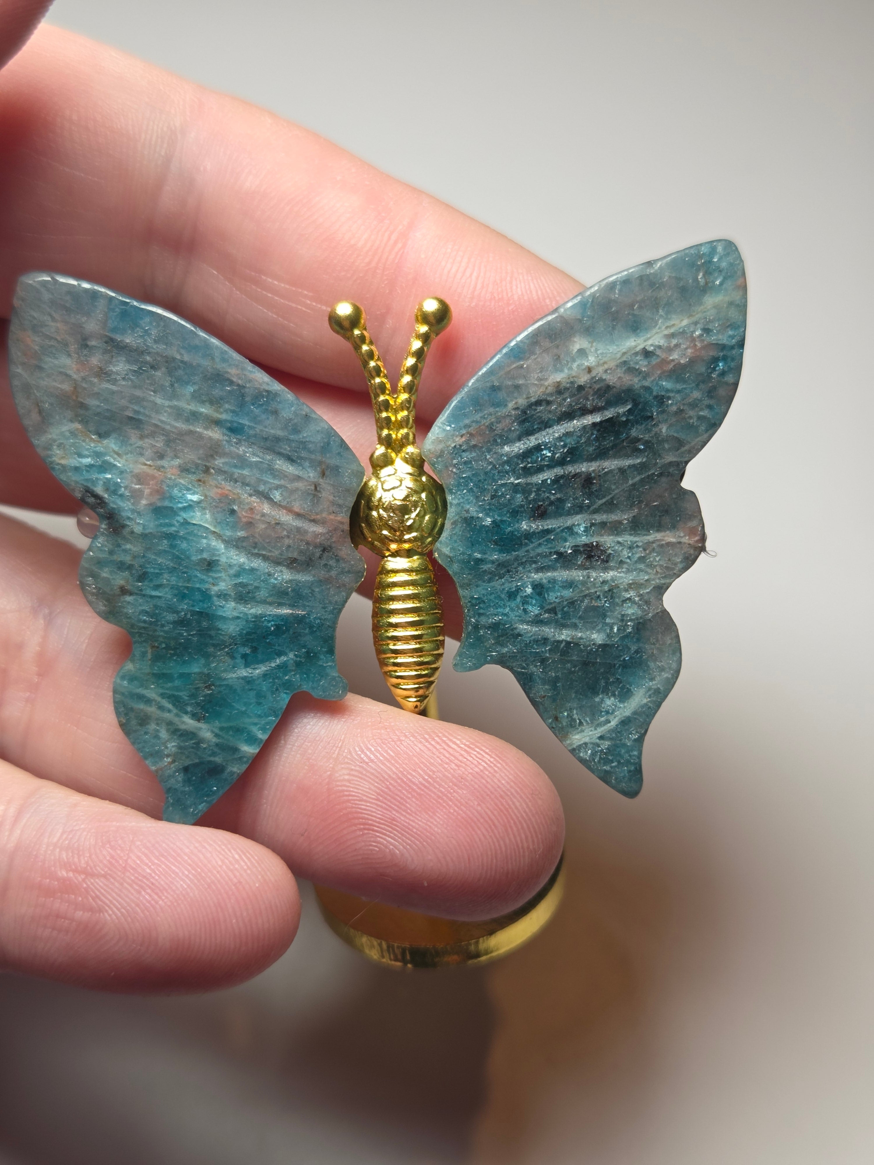 Apatite crystal butterfly crystal on stand