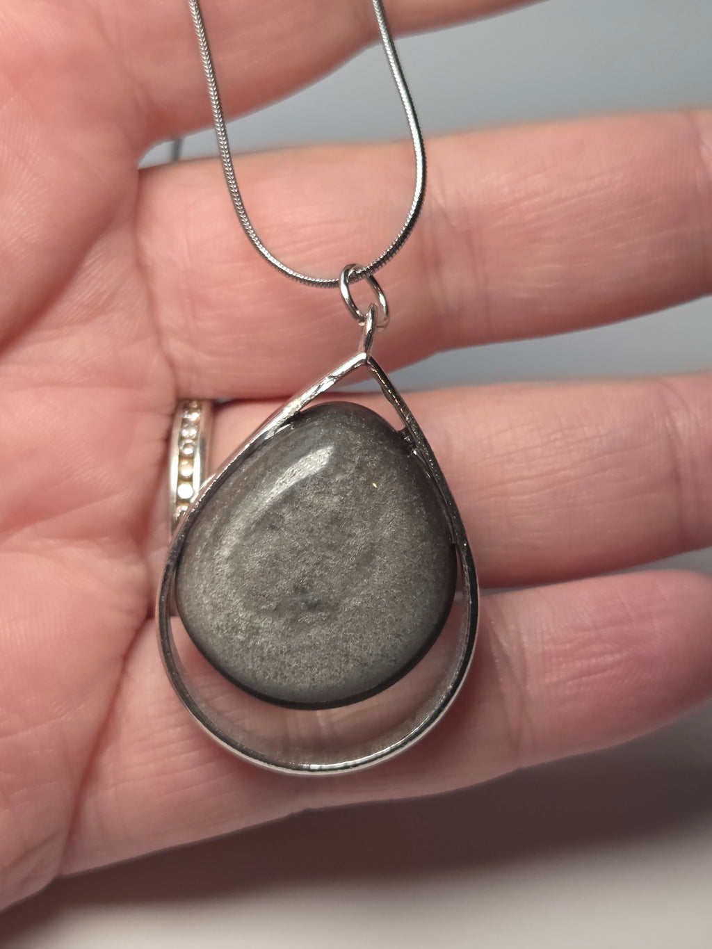 Silver sheen obsidian crystal handmade  necklace
