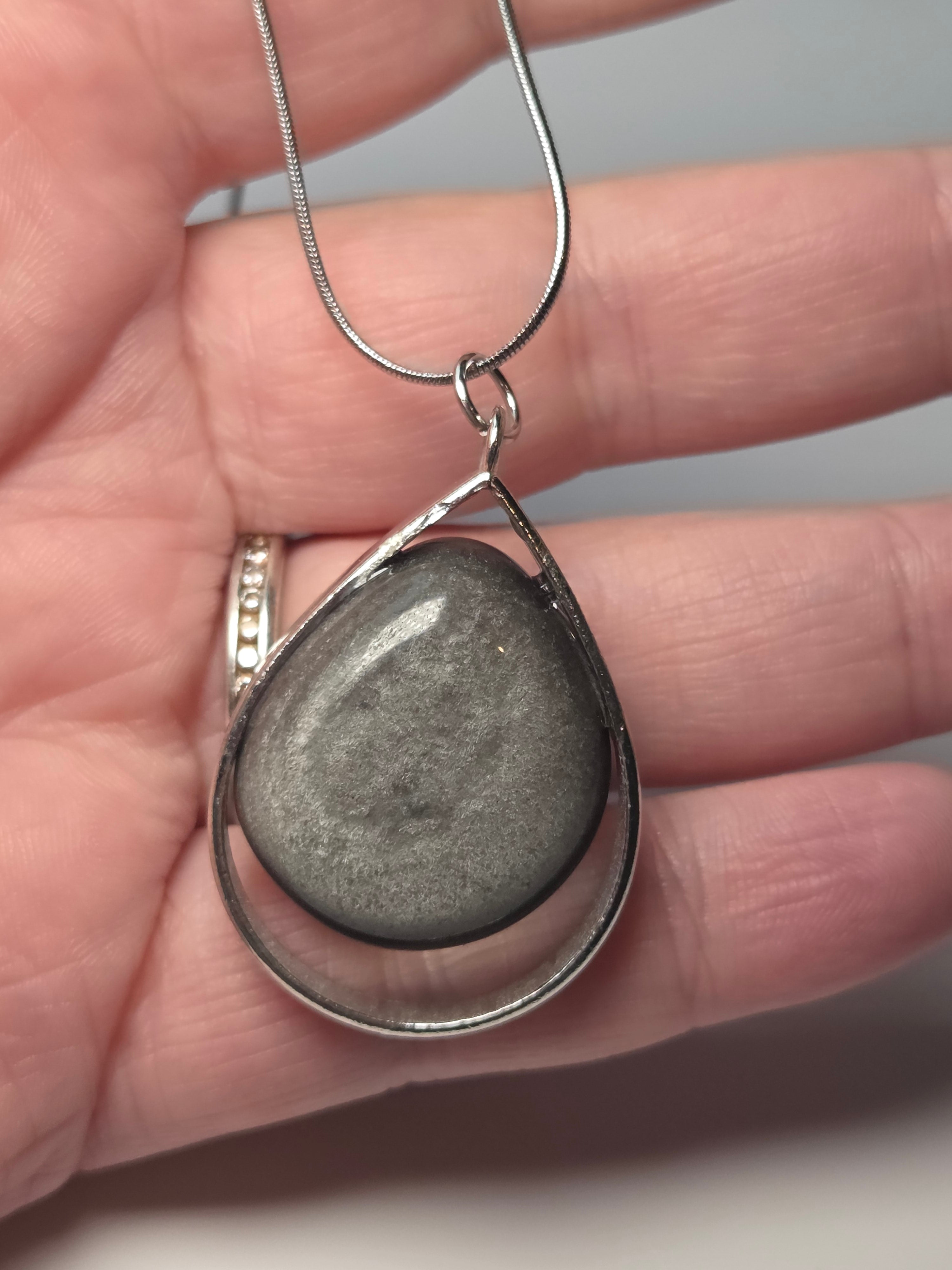 Silver sheen obsidian crystal handmade  necklace