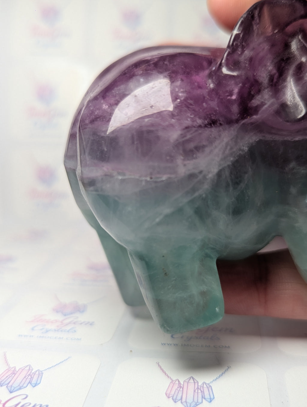 Rainbow flourite crystal Elephant carving