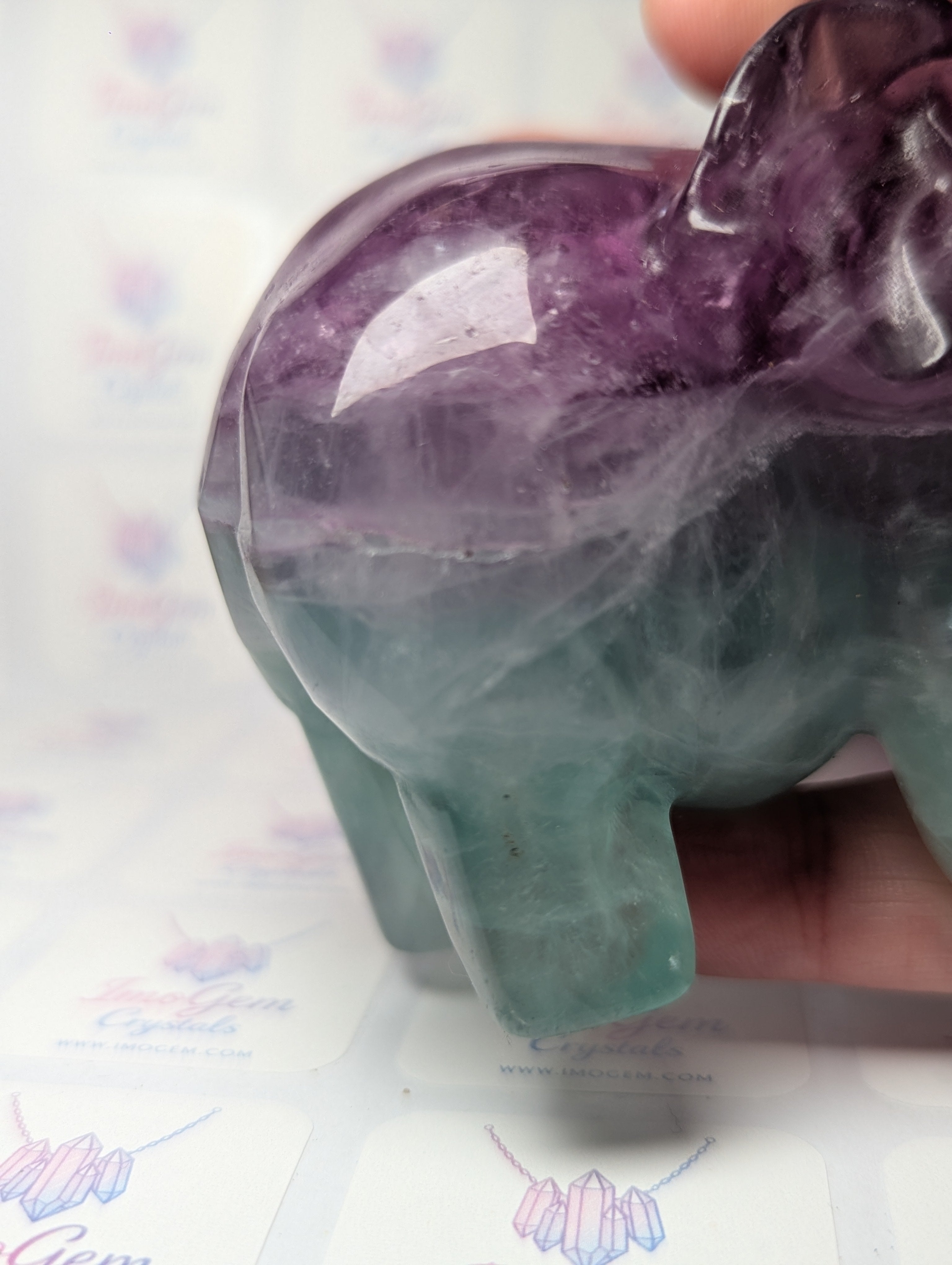 Rainbow flourite crystal Elephant carving