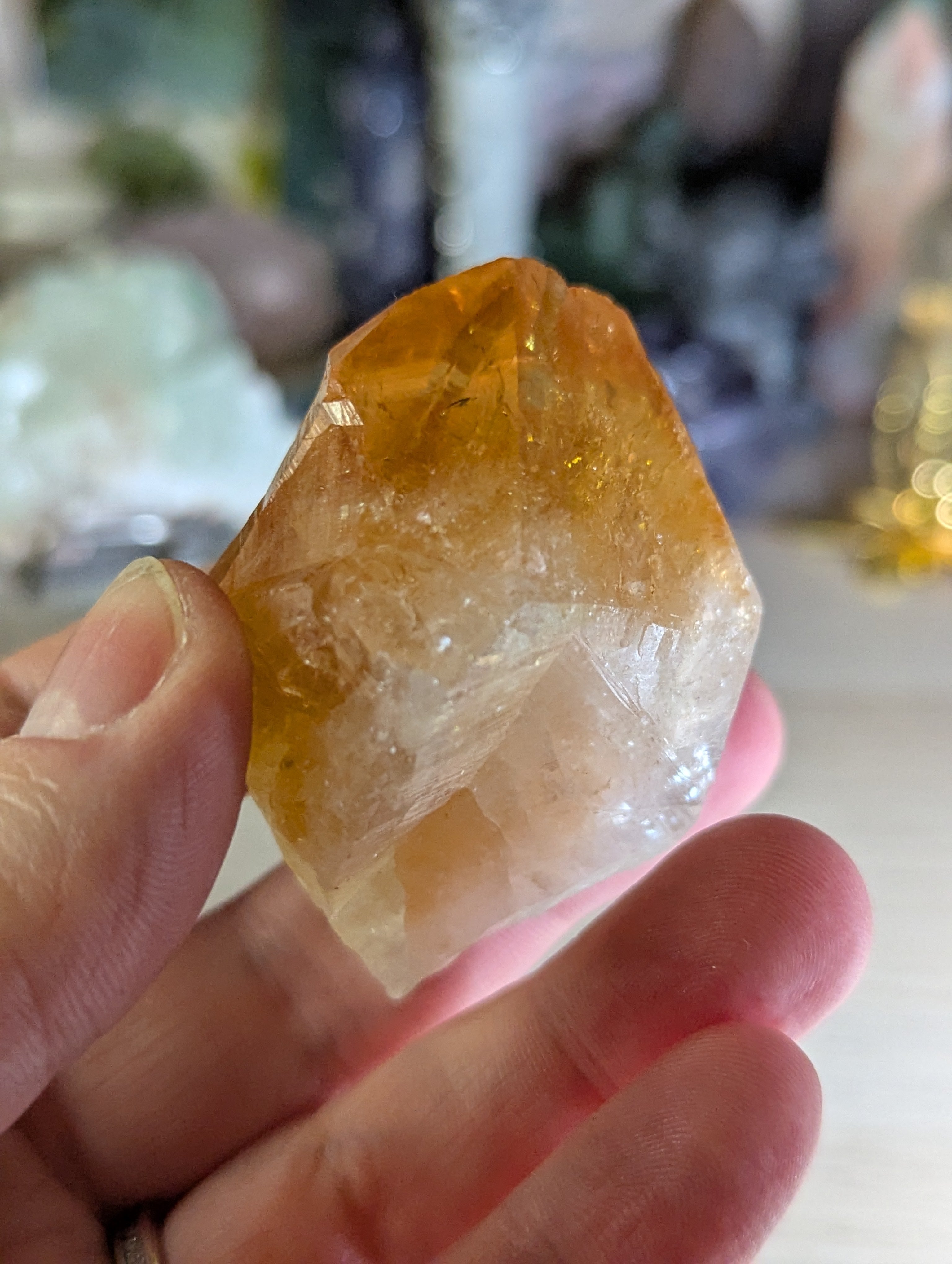 Citrine crystal tooth with stand