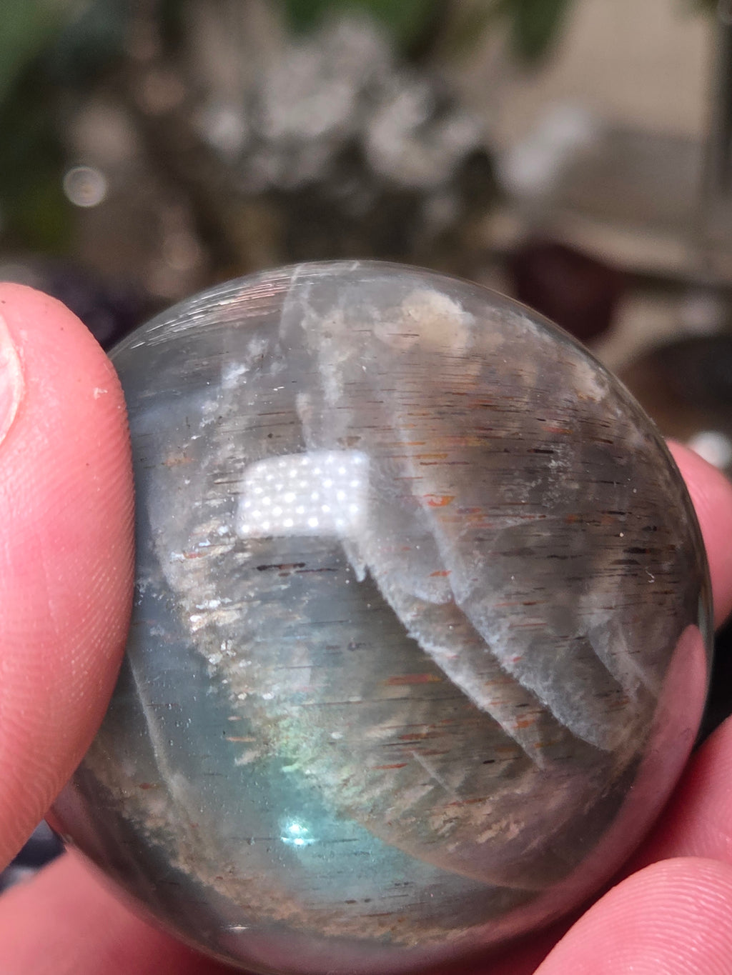 Black Moonstone and sunstone crystal sphere