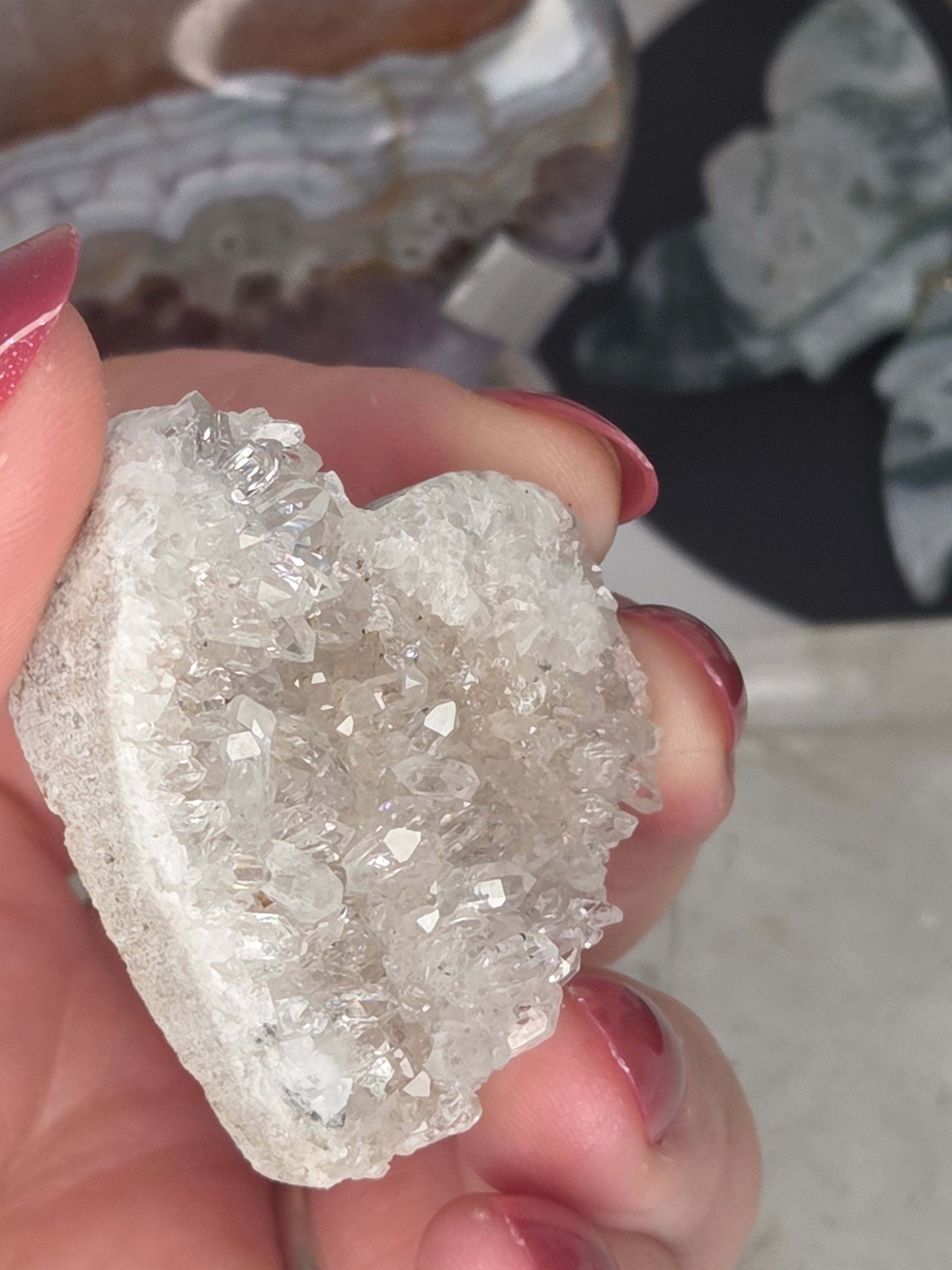 Beautiful  clear quartz needle cluster heart carving