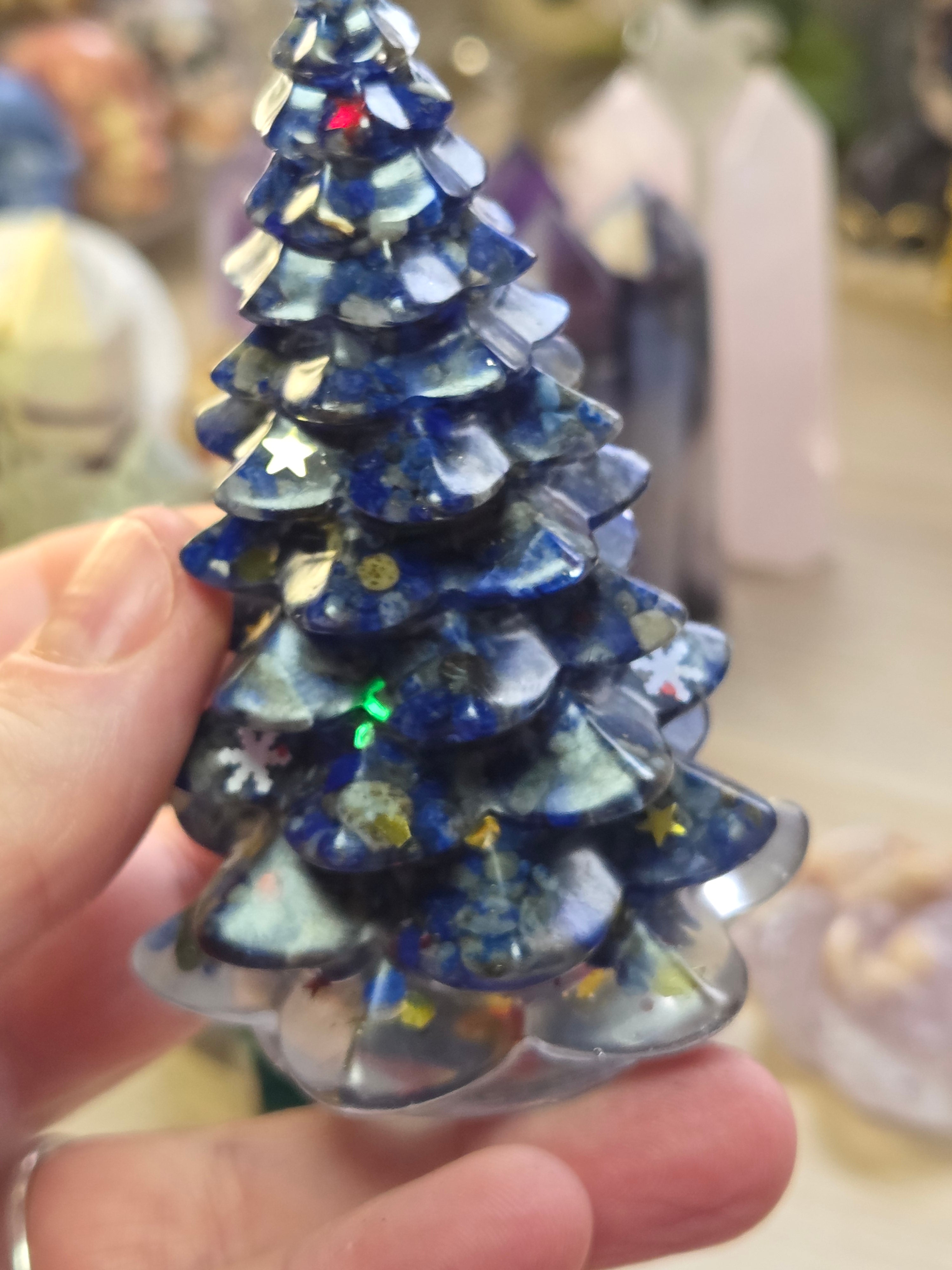 crystal chips in resin  tree carving