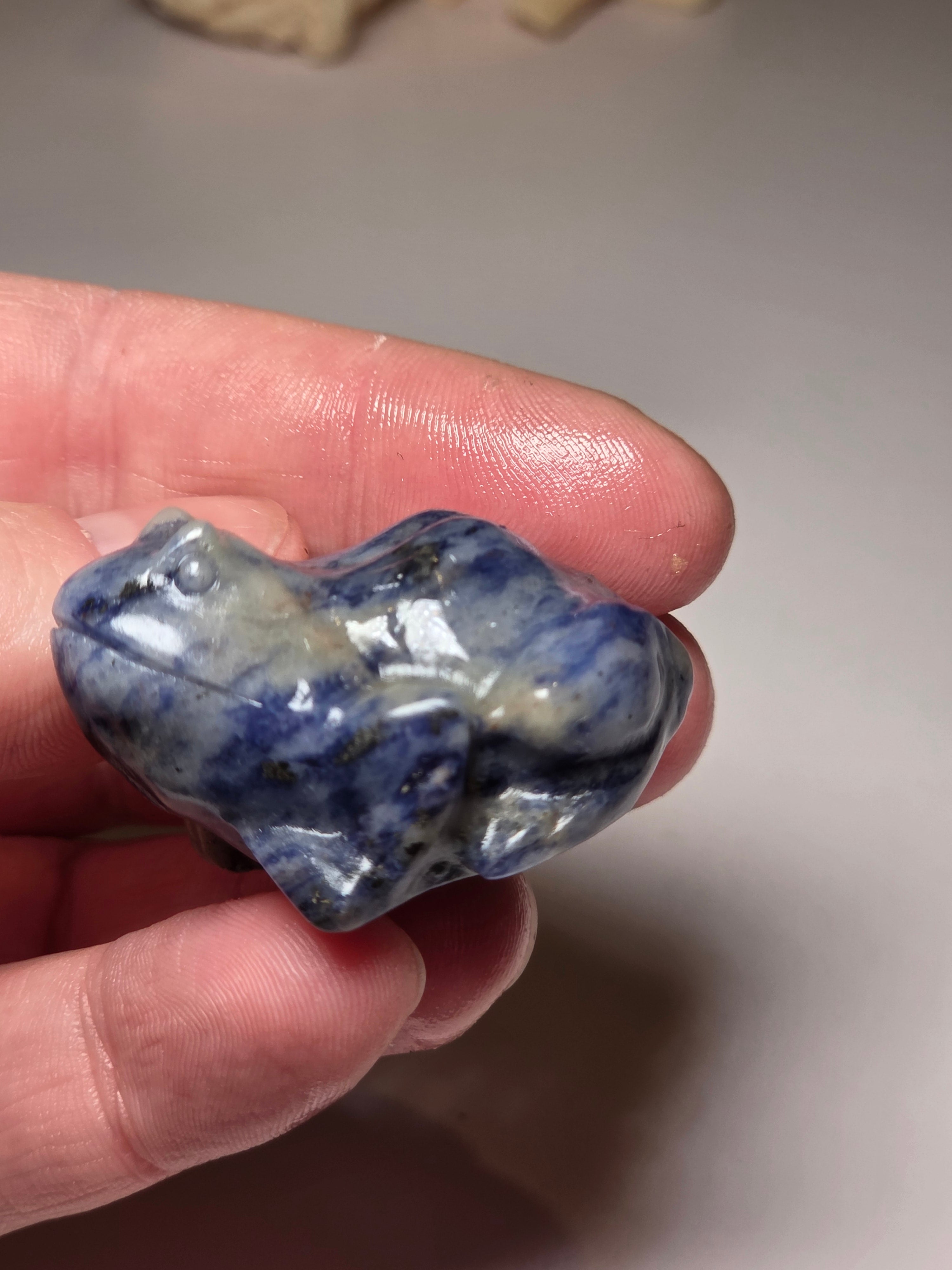 Blue  sodalite crystal frog carving