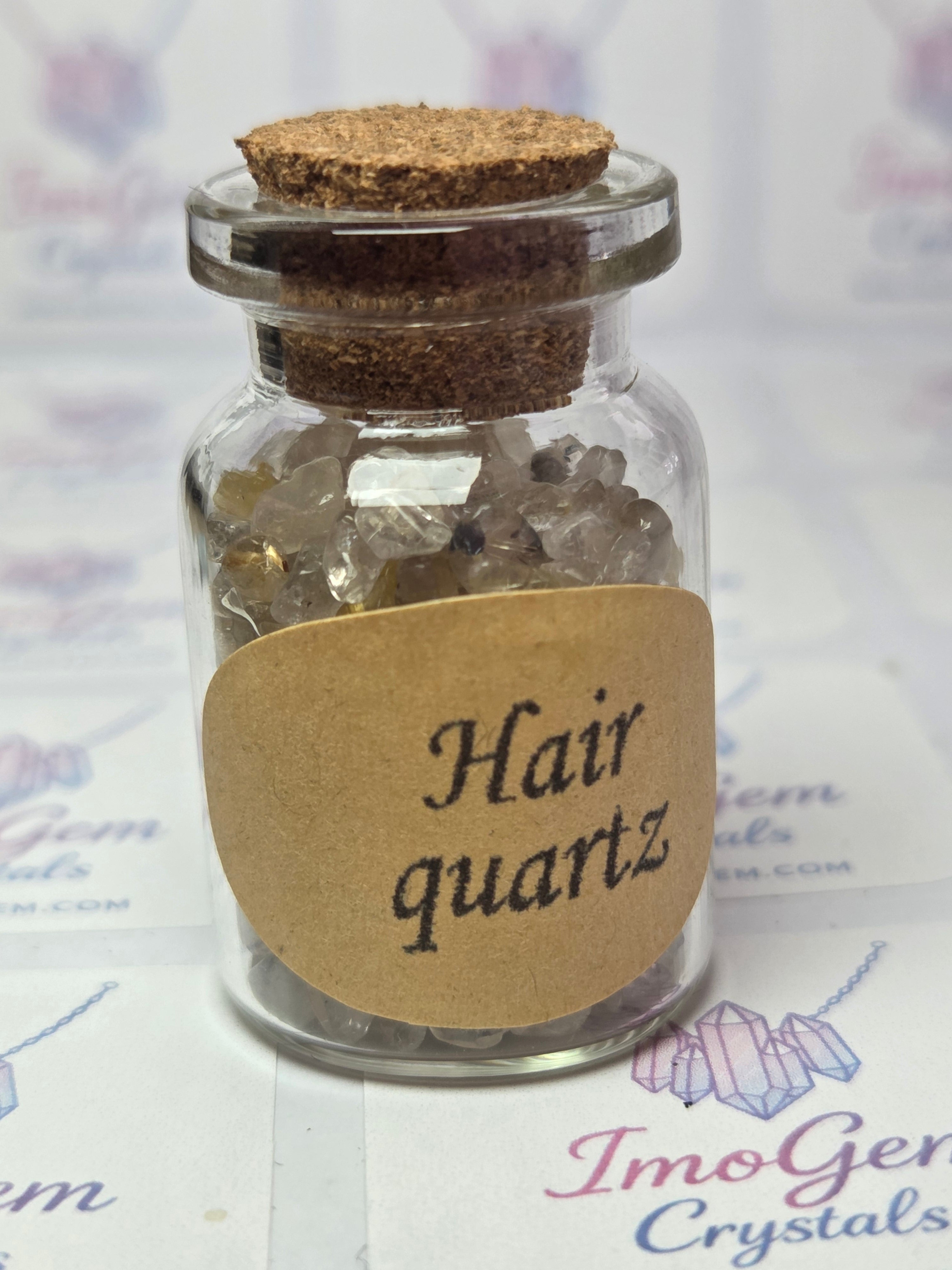 Crystal chips in glass jar