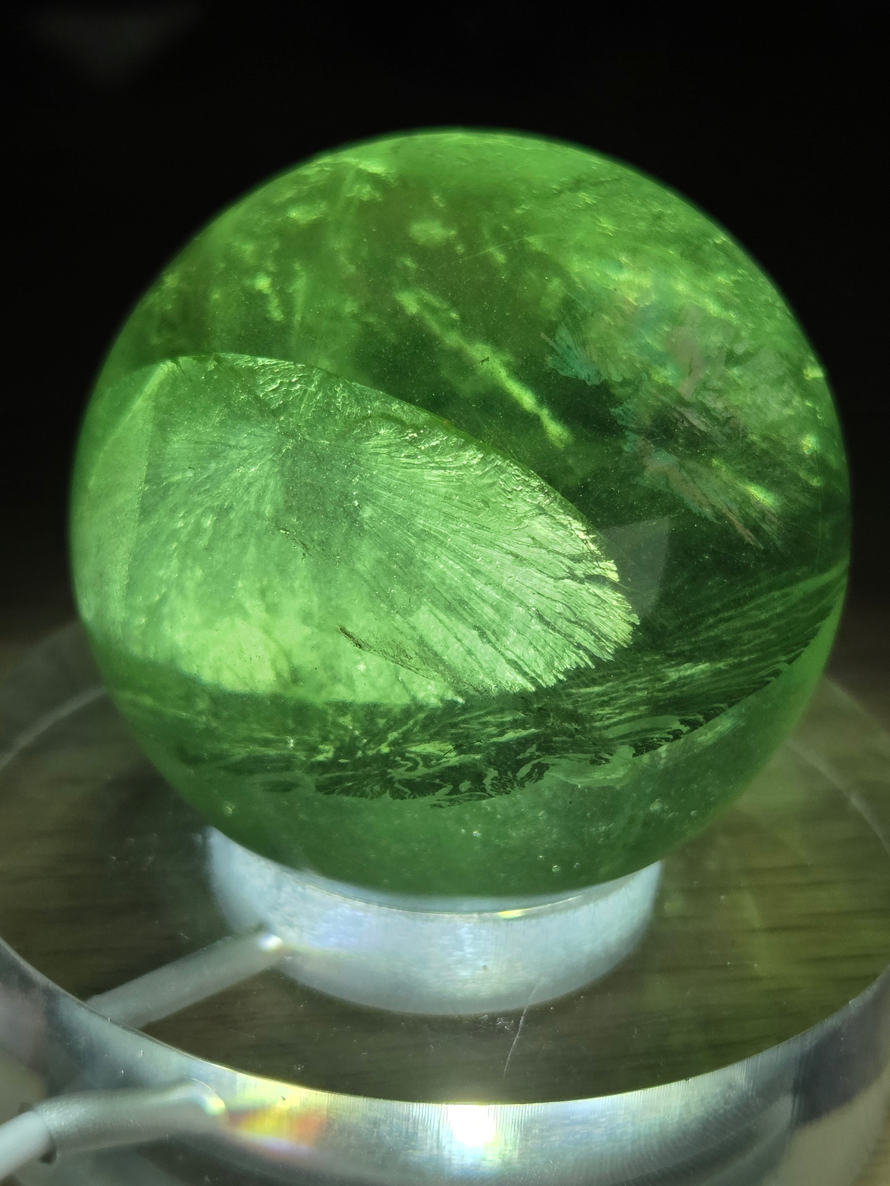 Grade AA Green flourite crystal sphere carving with light stand USB