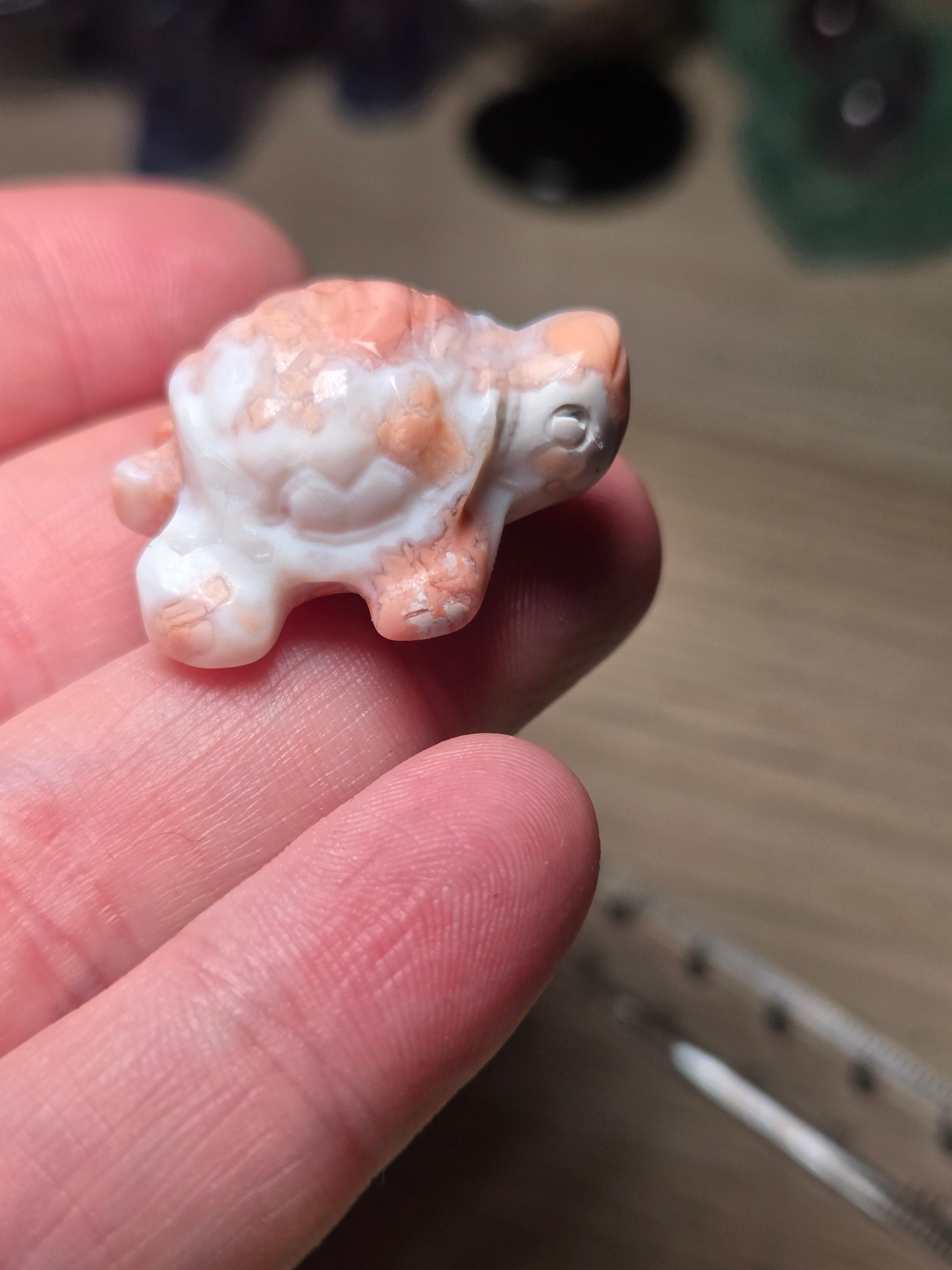 Cotton candy pink turtle carving