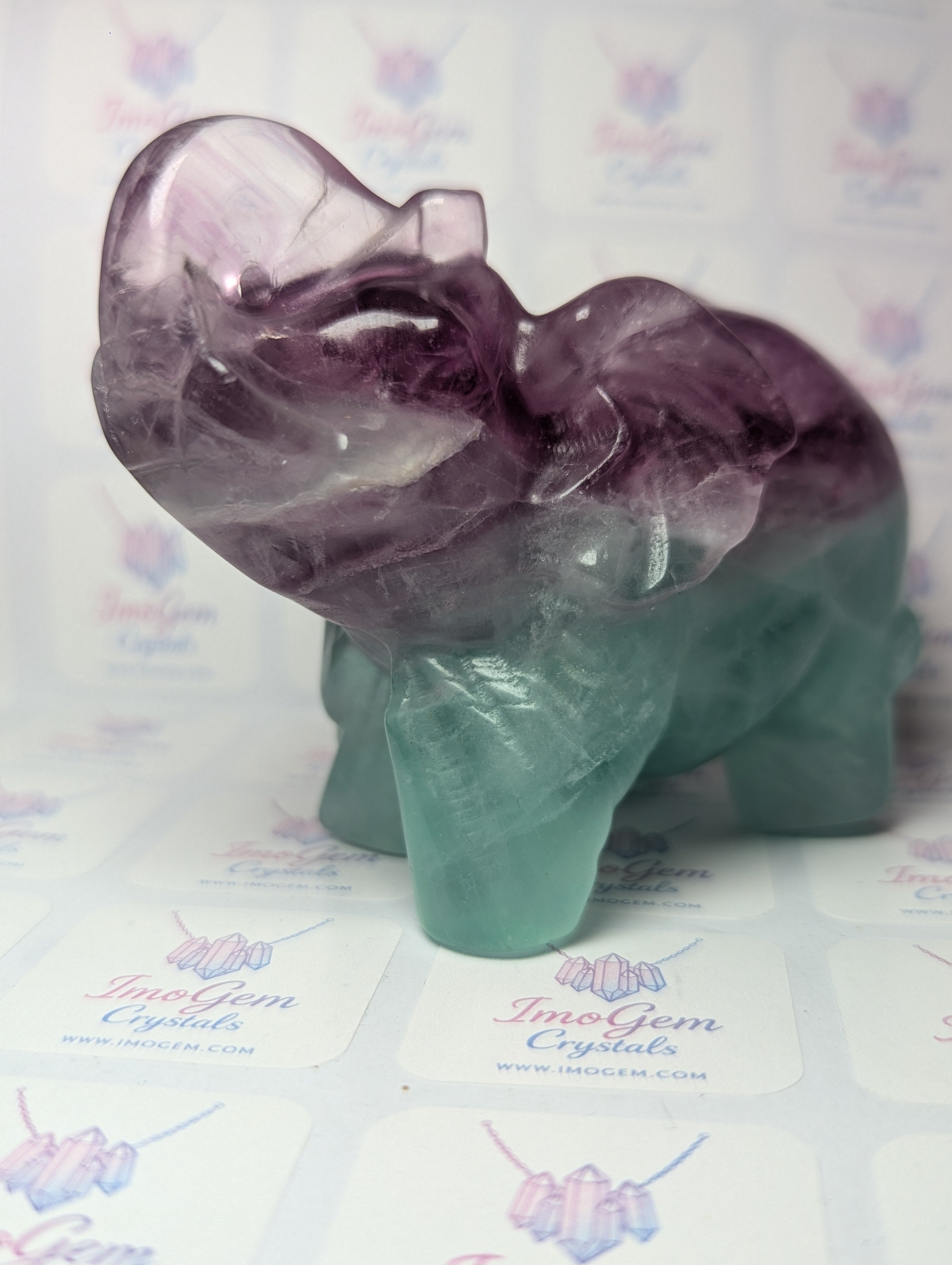 Rainbow flourite crystal Elephant carving