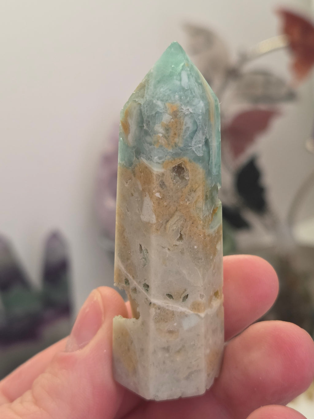 Flourite Agate crystal tower carving