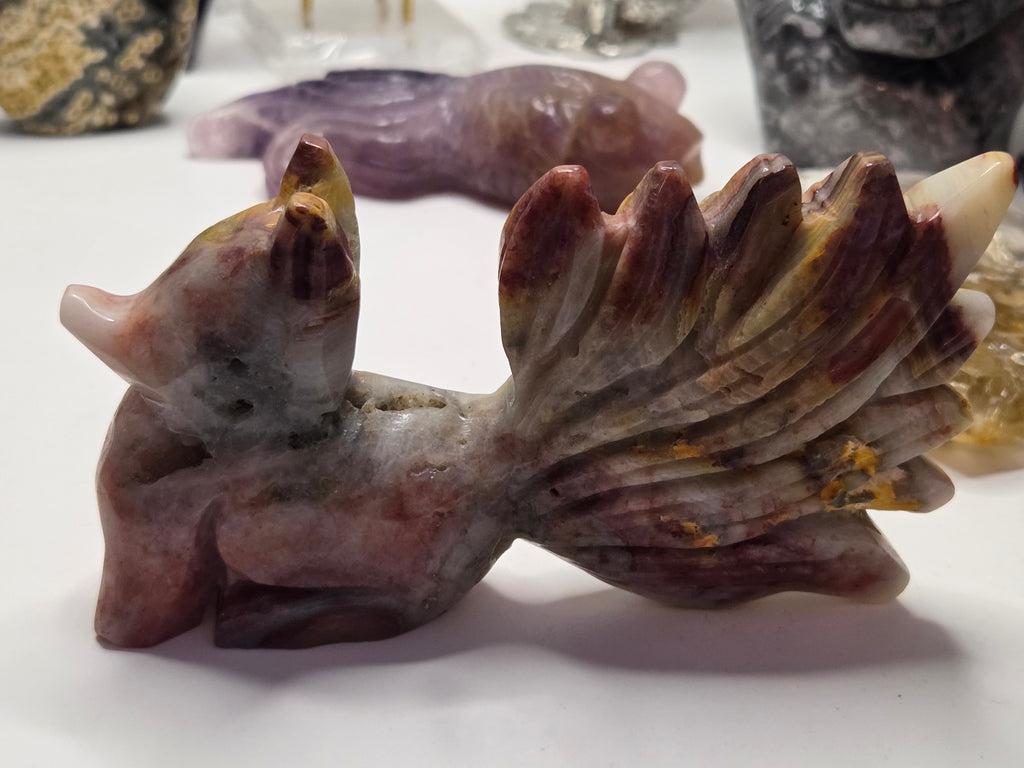 Mexican agate crystal nine tail fox carving