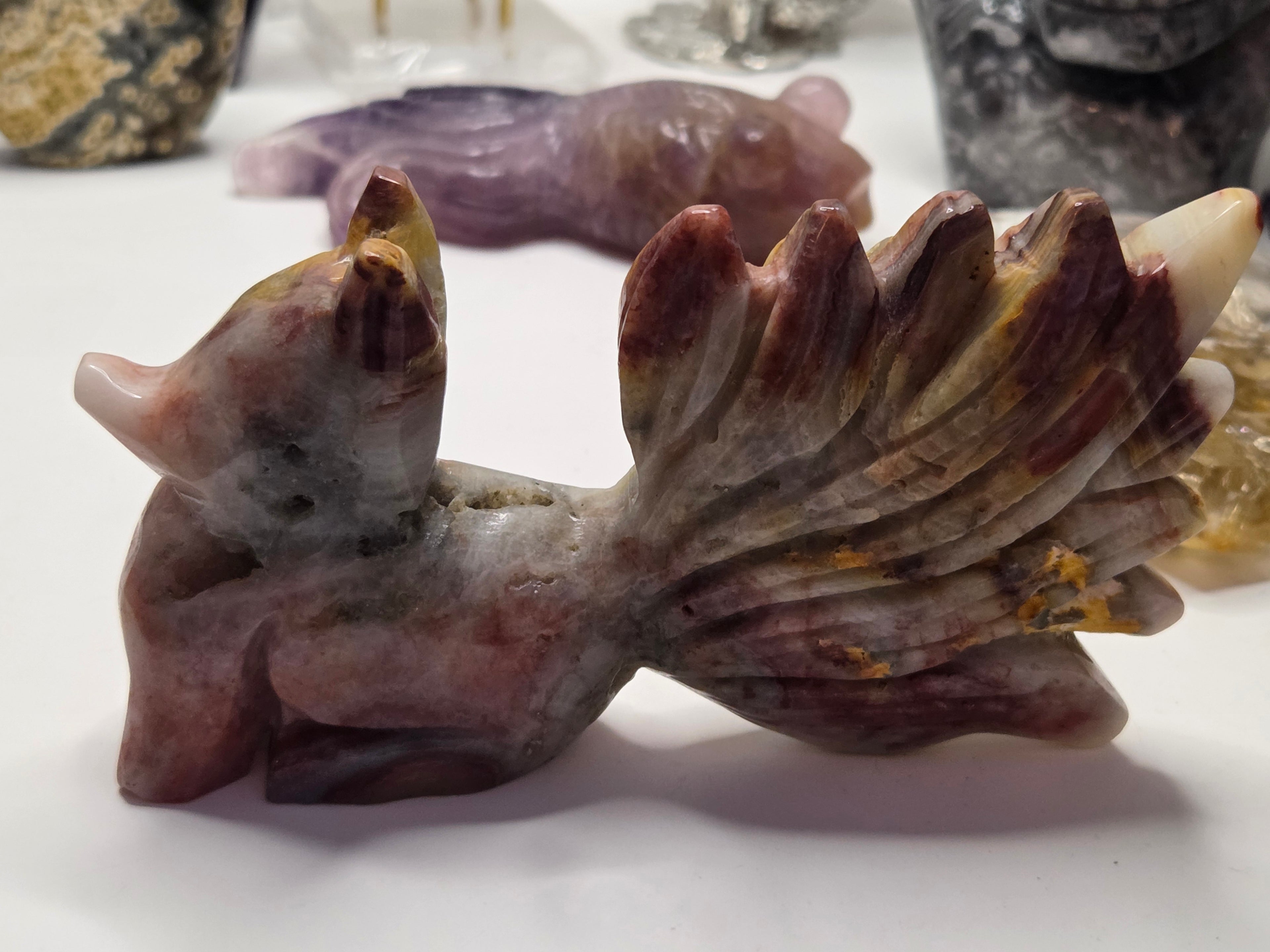 Mexican agate crystal nine tail fox carving