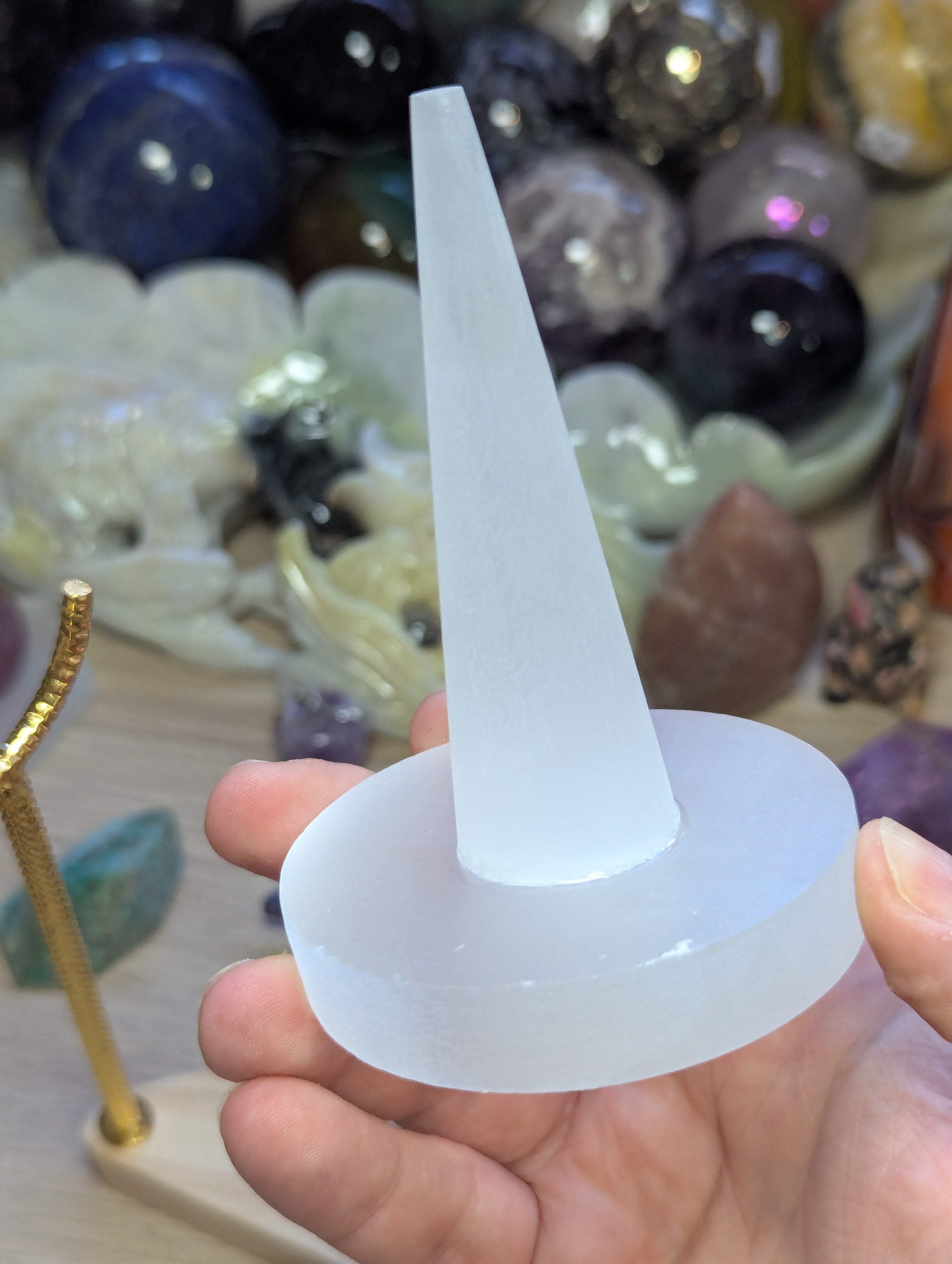 Selenite crystal ring stand