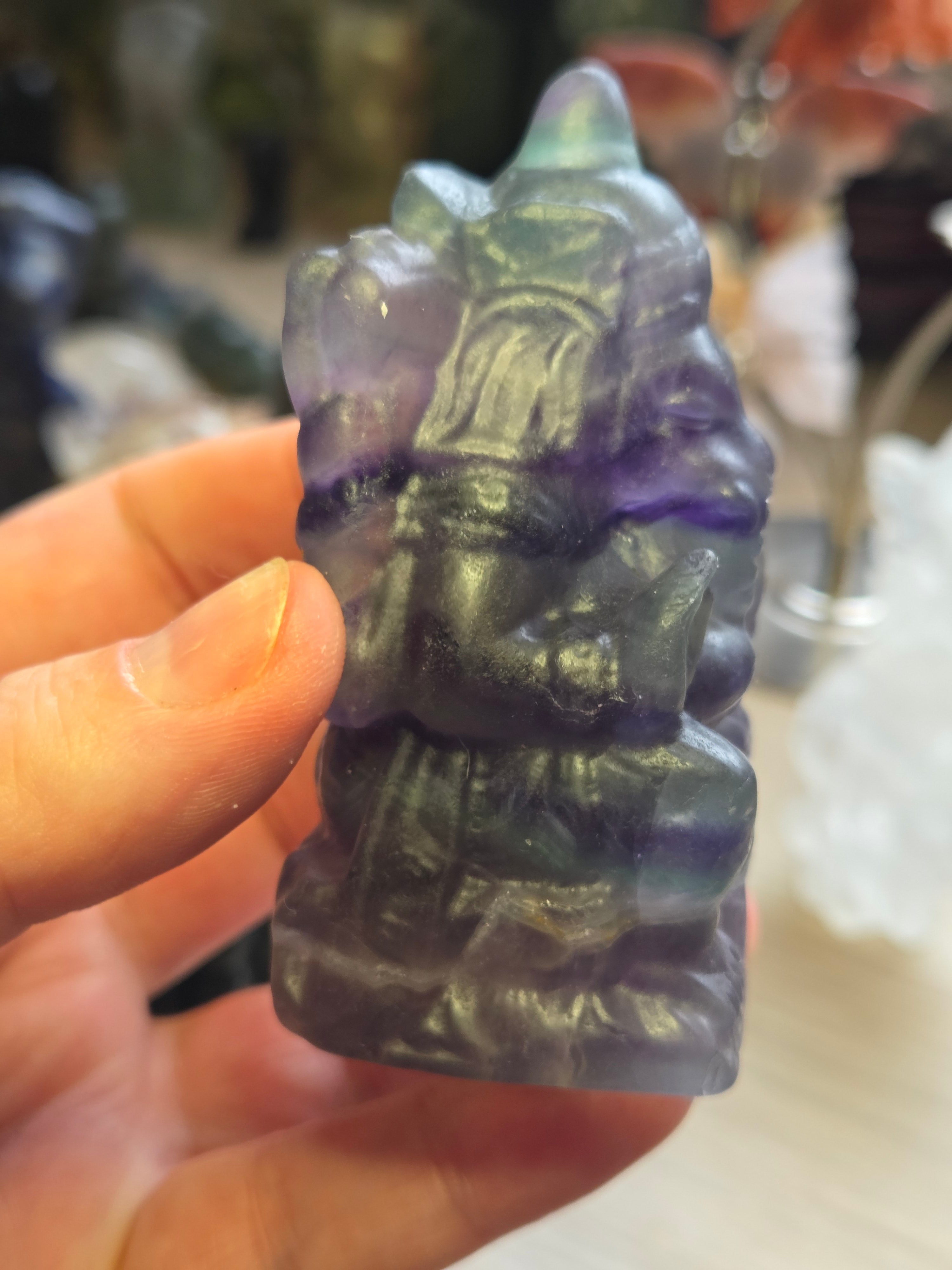 Flourite crystal Ganesha carving