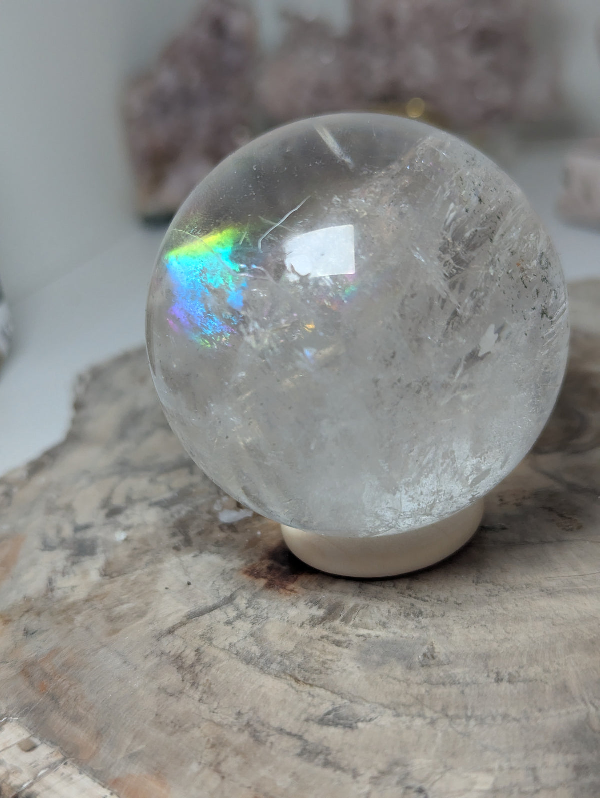 Clear quartz crystal sphere
