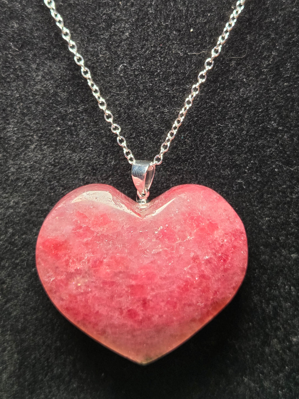 S925 Pink Rhodonite crystal heart carving necklace