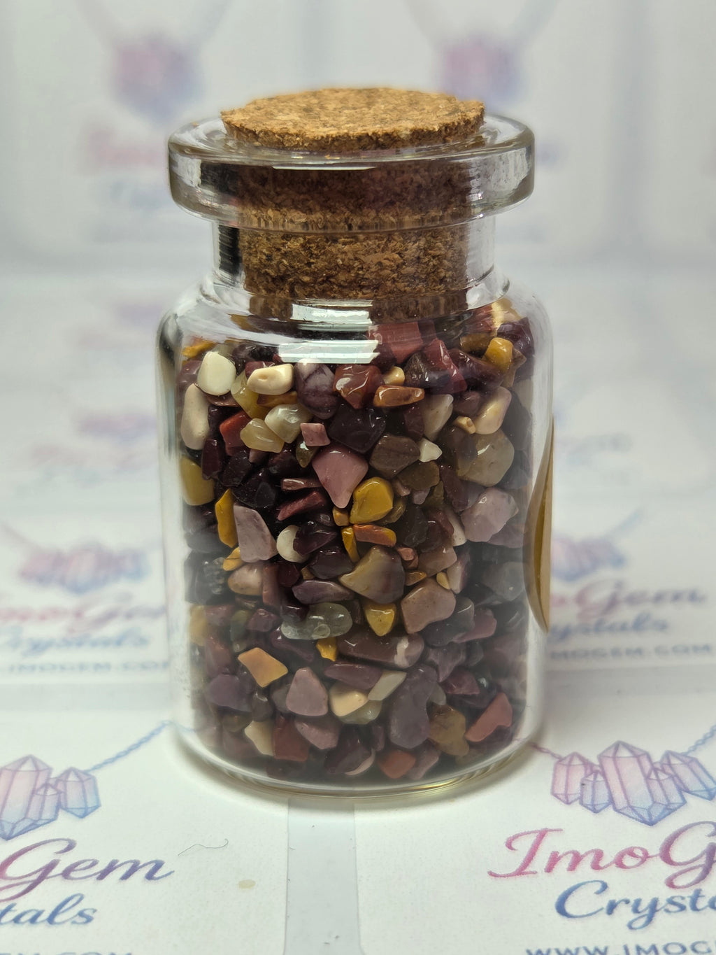 Crystal chips in glass jar