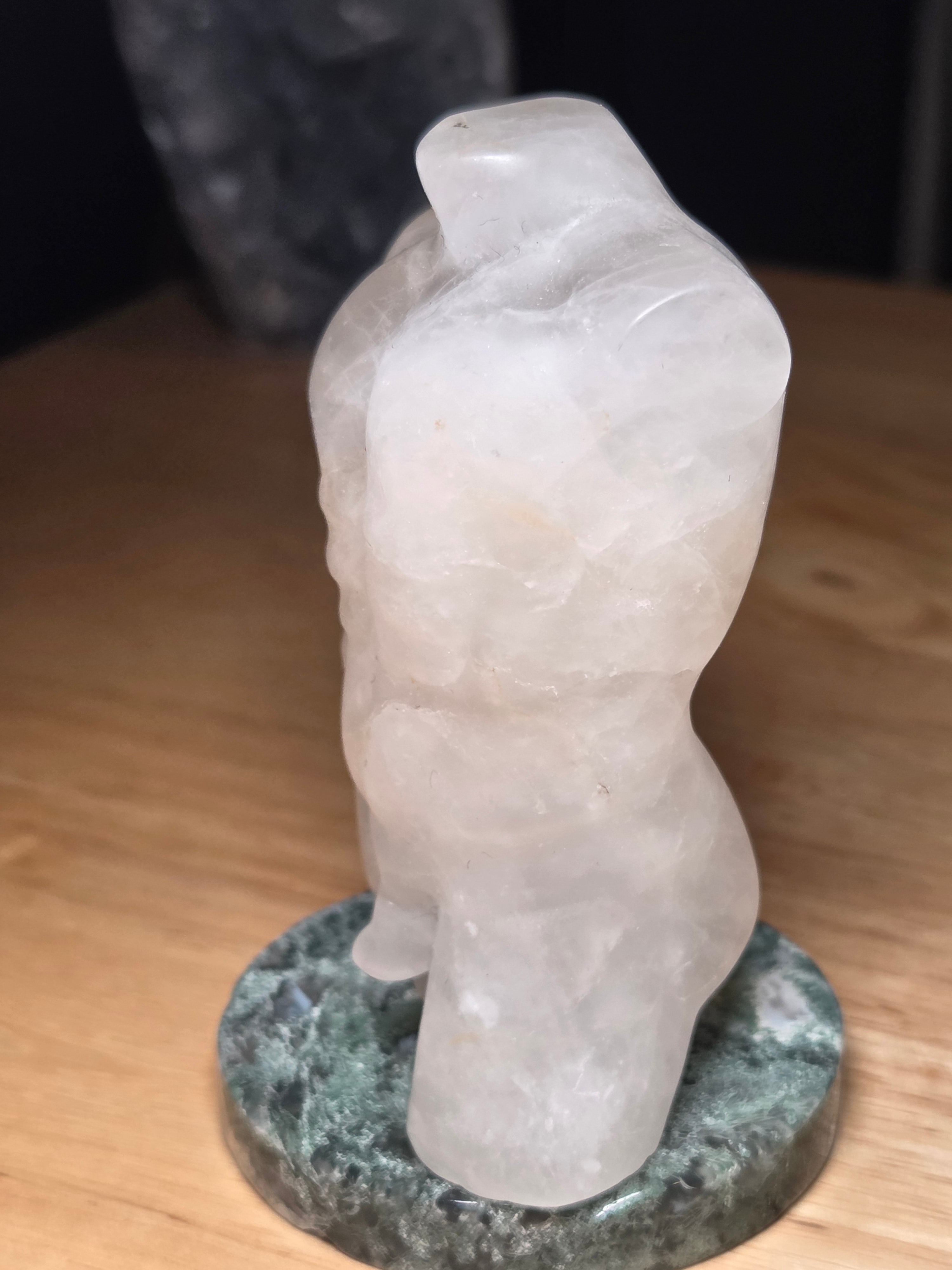 Clear quartz crystal male body carving