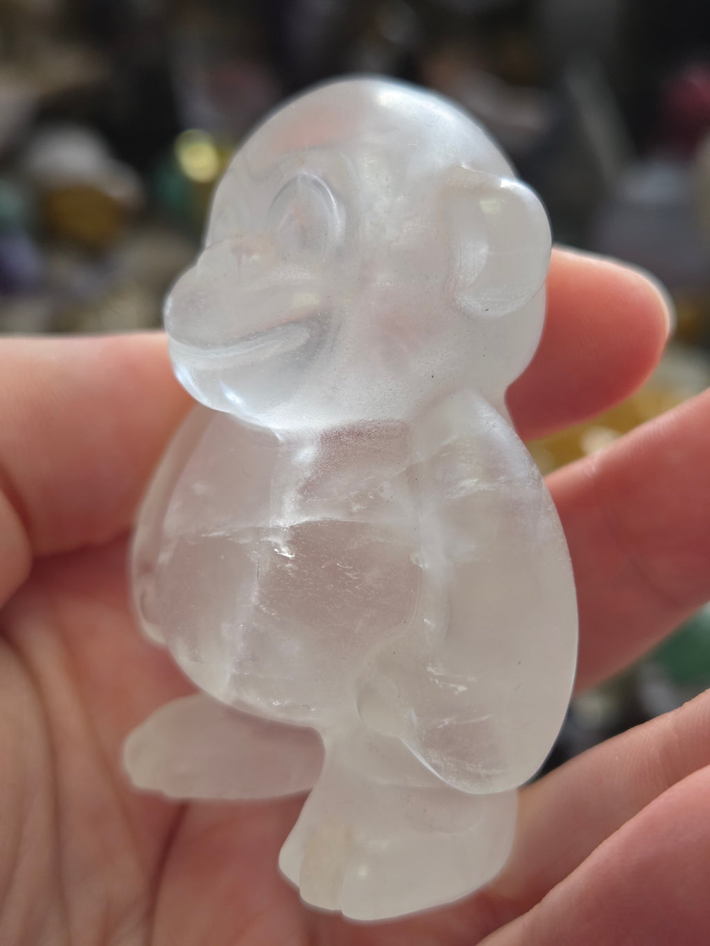 Clear quartz crystal monkey carving