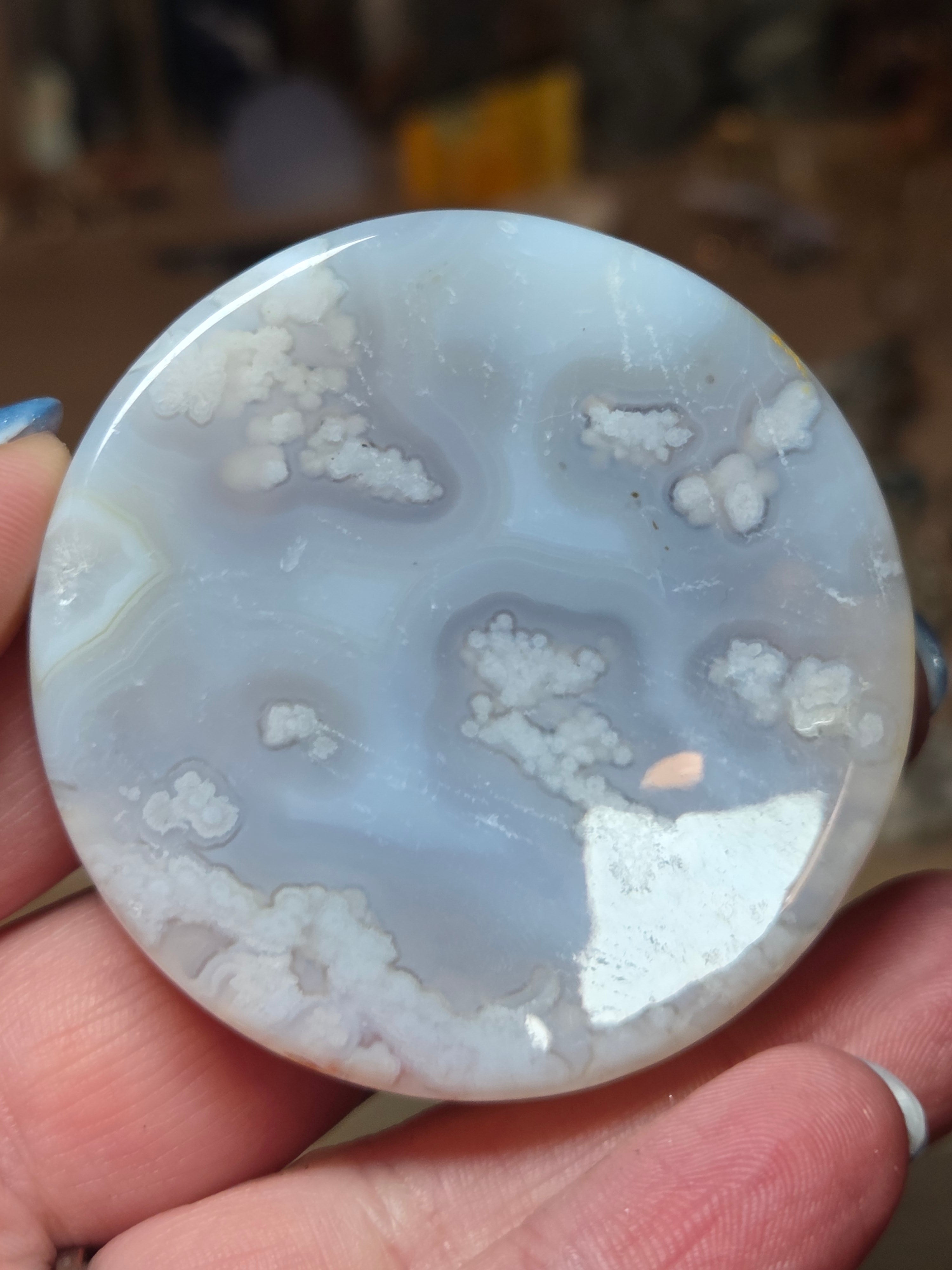 Natural blue flower agate crystal trinket bowl