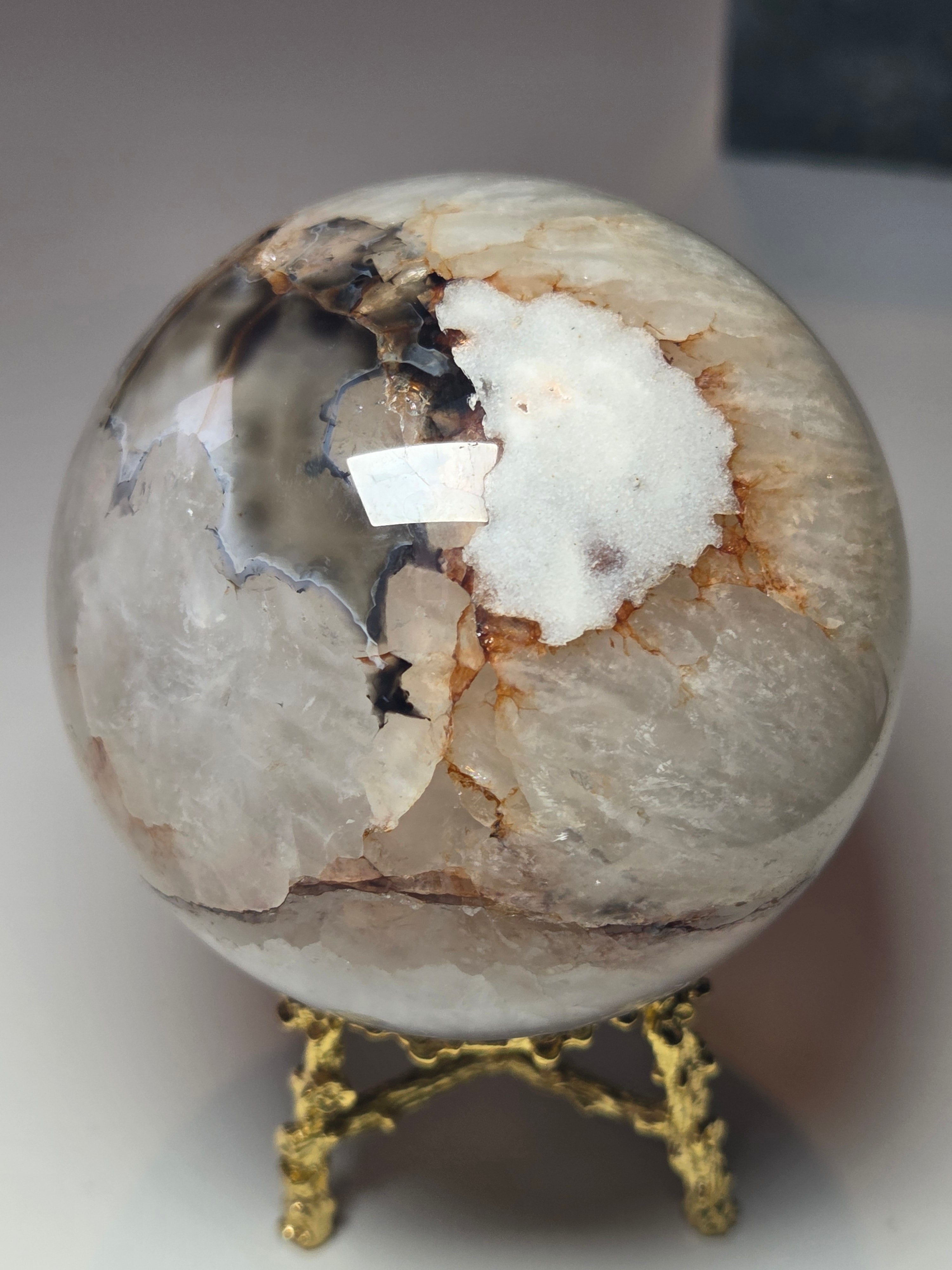 Agate  and quartz crystal sphere  with imperfections