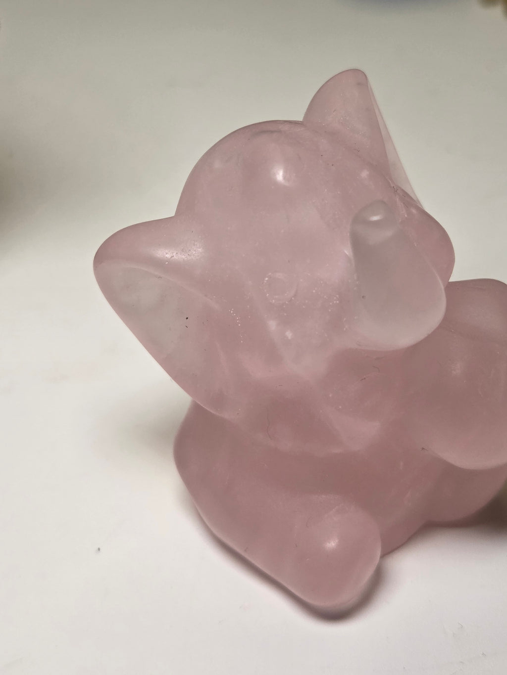 Rose quartz crystal Elephant carving with heart