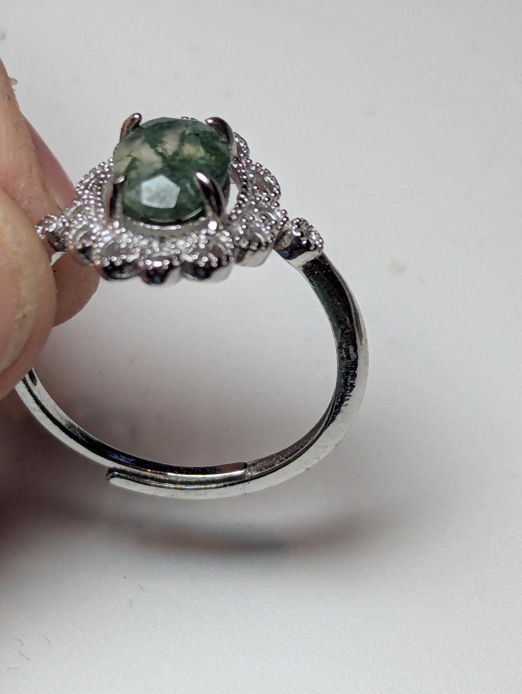 Moss Agate crystal Adjustable ring stainless steel