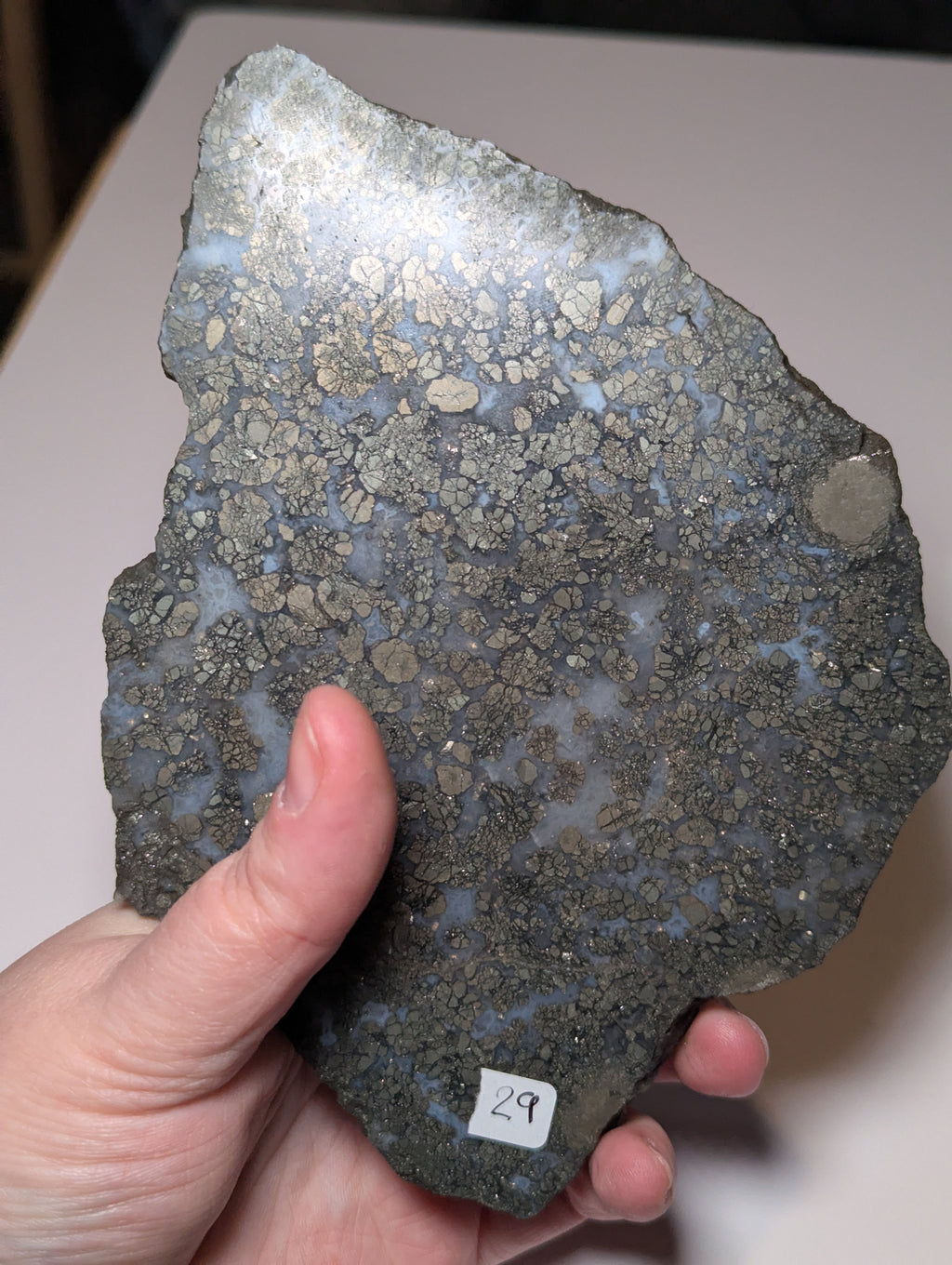 Pyrite with agate crystal slice with stand