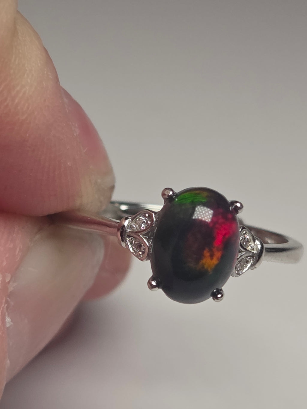 Black Opal crystal Adjustable ring S295