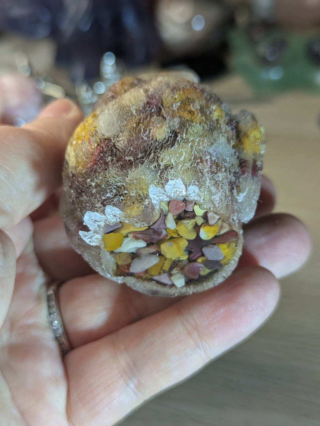 Mookaite crystal owl carving in Resin