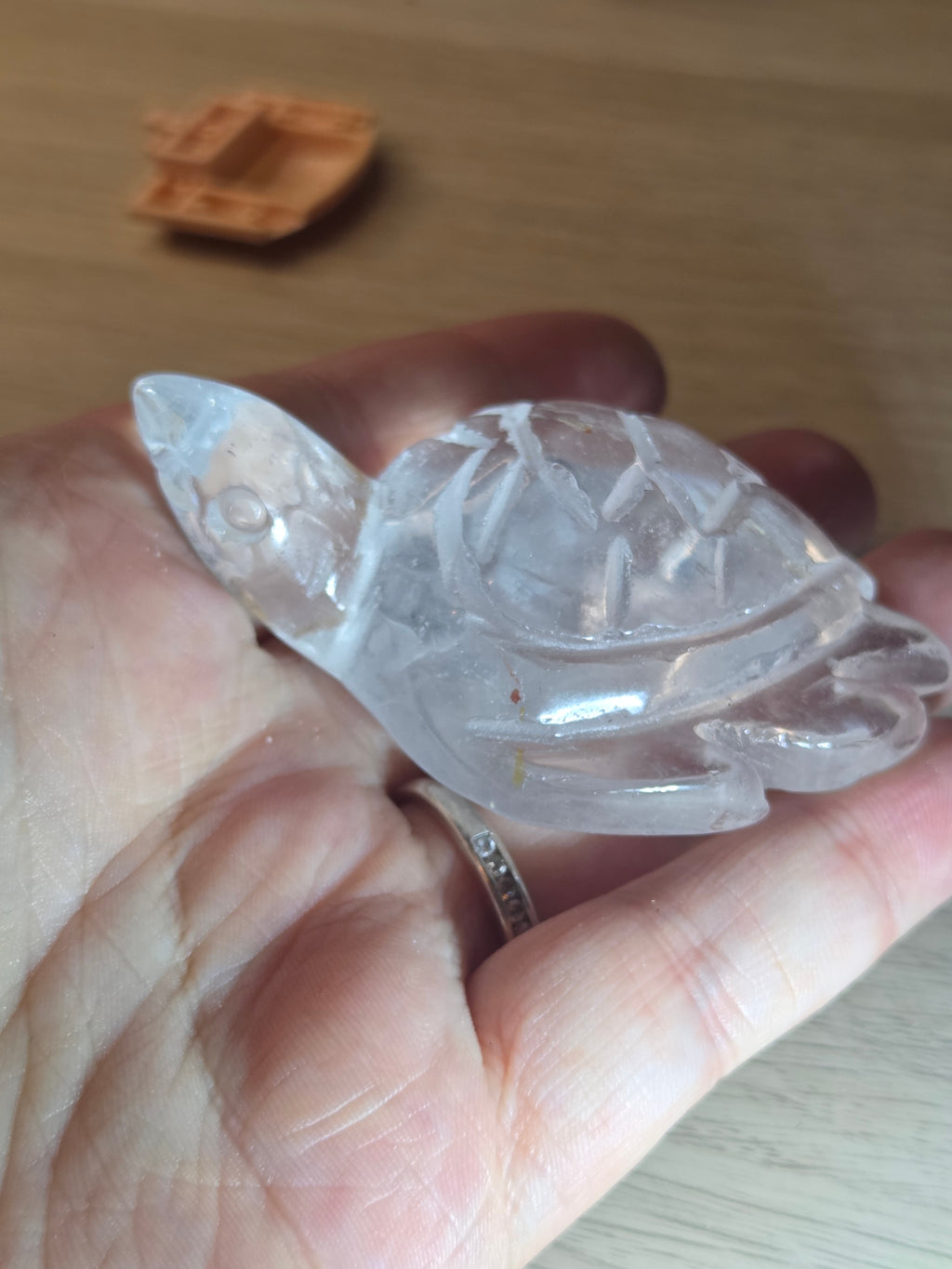Clear quartz crystal turtle carving