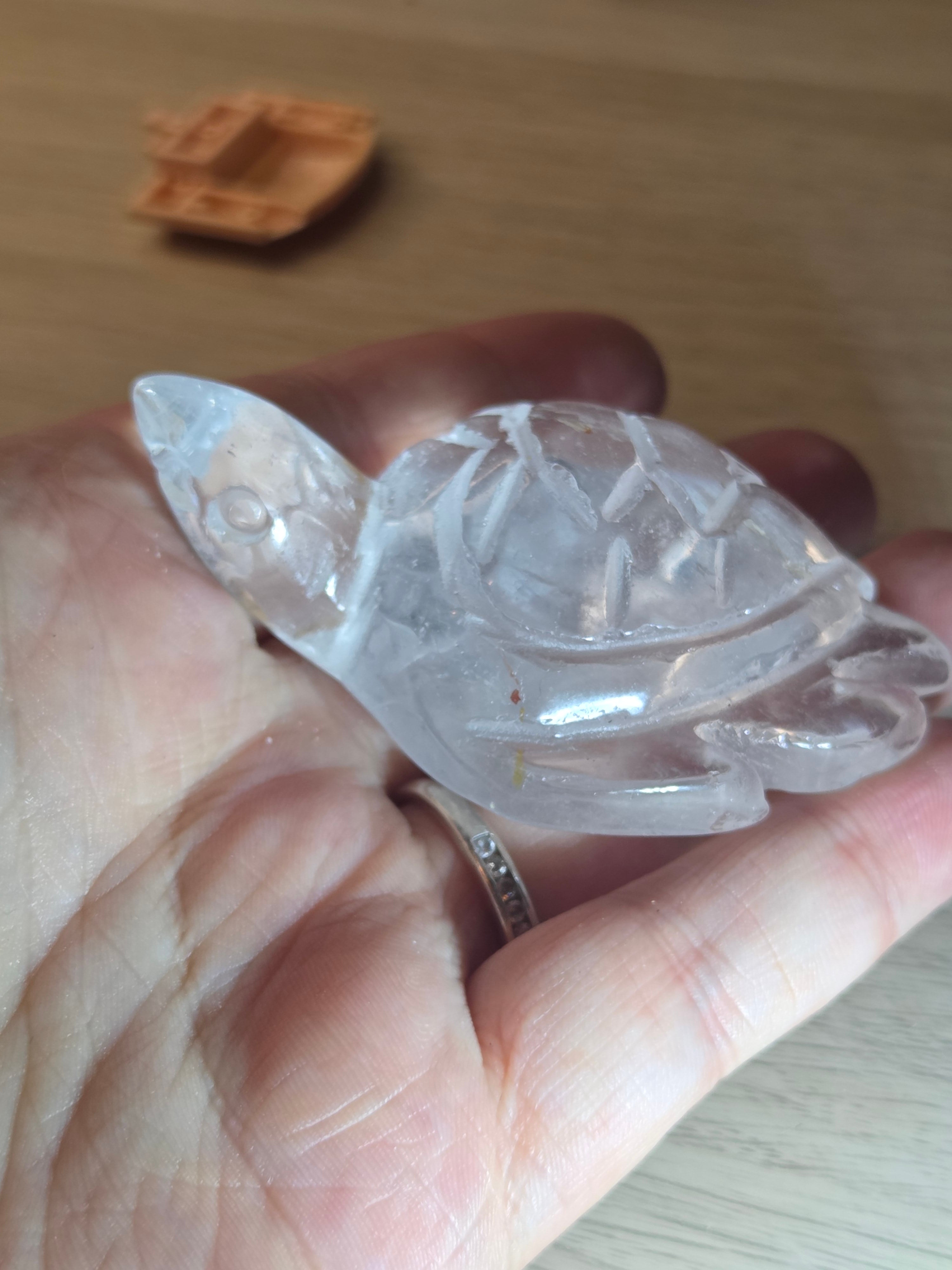 Clear quartz crystal turtle carving