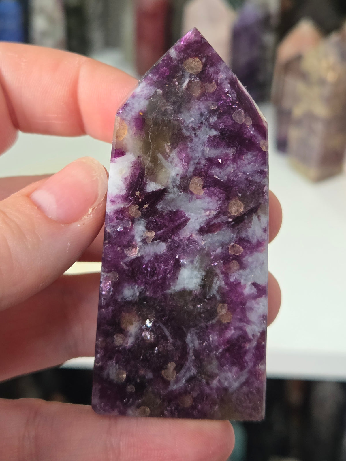 Purple mica crystal tower