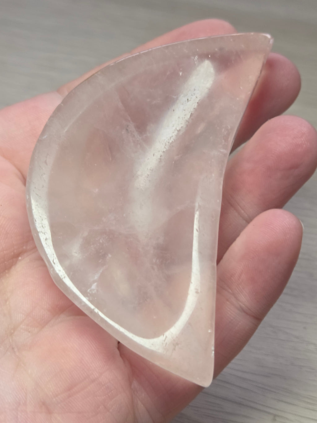 Rose quartz crystal moon carving dish